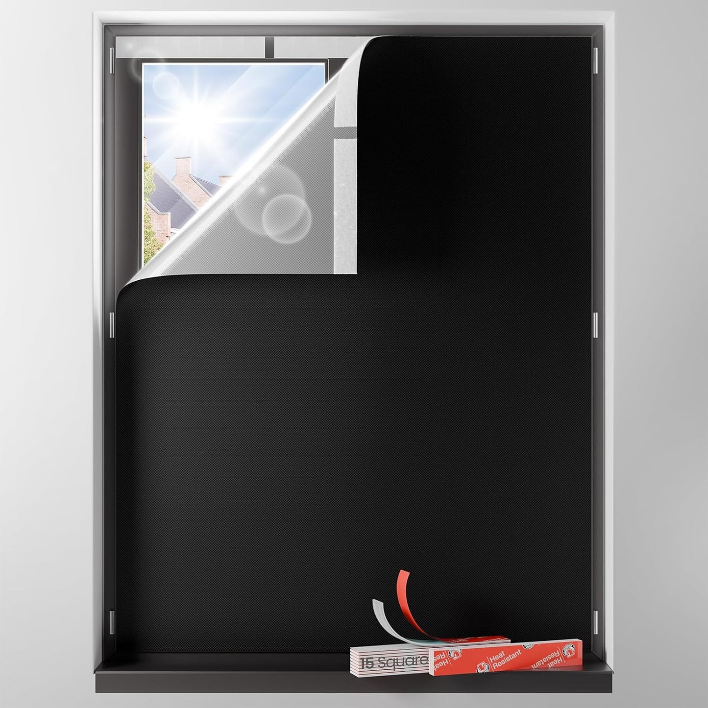 Sumobaby Blackout Curtains for Bedroom Portable 59"x84",No Drill Blackout Shades with Upgraded Hook&Loop Tapes,100% Black Out Window Cover,Thermal Insulated Blinds for Bedroom,Nursery(1 Panel,Black)