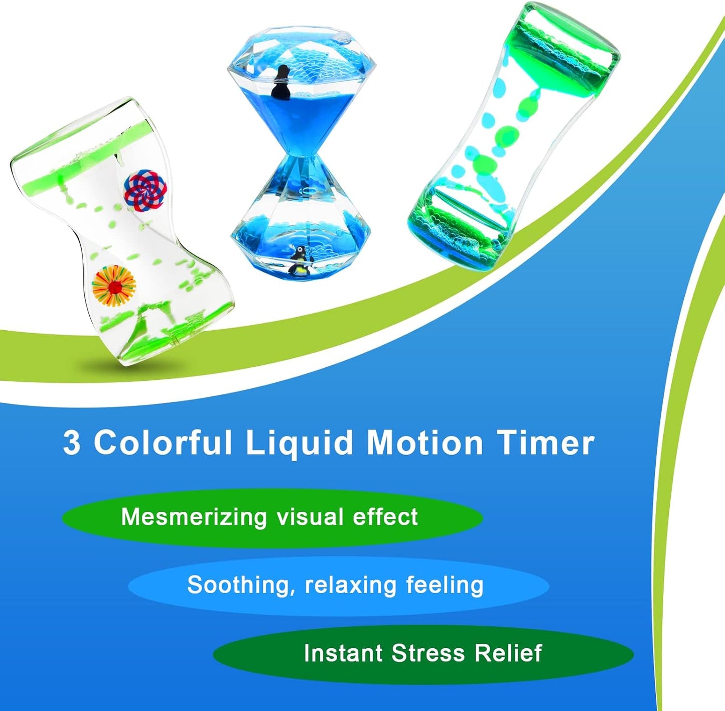 Coitak Liquid Motion Bubbler Timer for Sensory Play, Fidget Toy, Desk Top, 3 Pack, Assorted Colors (Style-2)