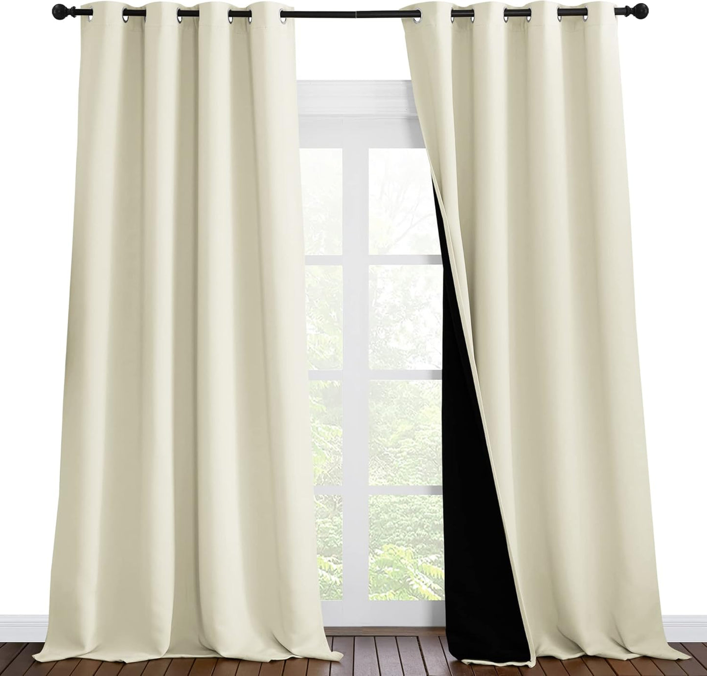 NICETOWN Thermal Insulated 100% Blackout Curtains, Noise Reducing Performance Drapes with Black Lining, Full Light Blocking Drapery Panels for Patio (Beige, 1 Pair, 55 inches x 96 inches)