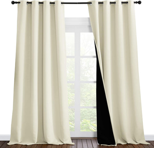 NICETOWN Thermal Insulated 100% Blackout Curtains, Noise Reducing Performance Drapes with Black Lining, Full Light Blocking Drapery Panels for Patio (Beige, 1 Pair, 55 inches x 96 inches)