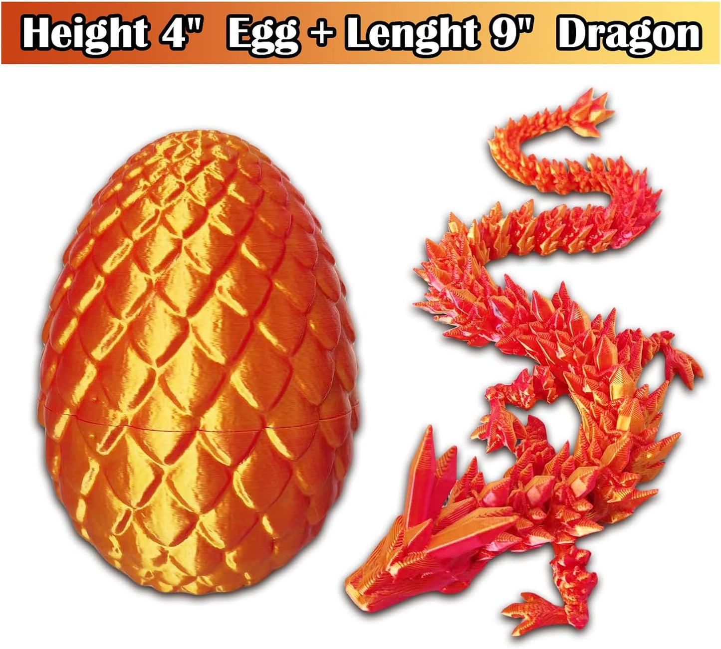 3D Printed Dragon Egg, 3D Printed Articulated Dragon Eggs with Dragon Inside, Crystal Dragon Fidget Toy, Adults Fidget Toys, Mystery Dragon Egg for Autism and ADHD（Laser Red Mini）