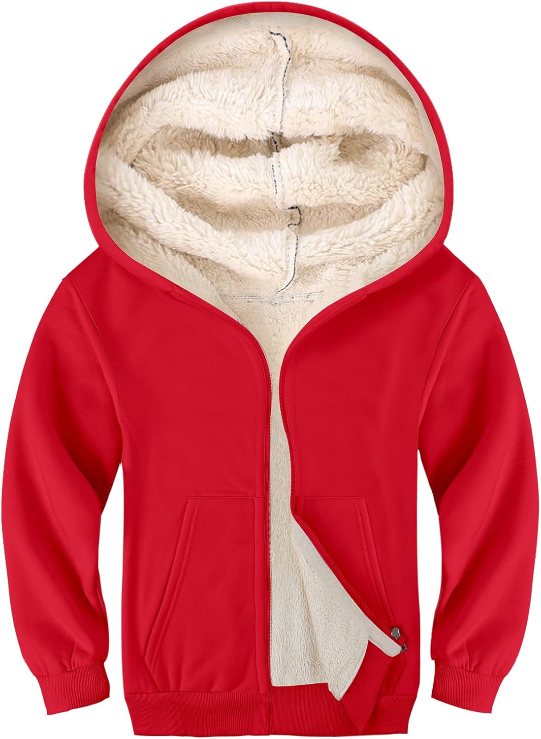 Gihuo Unisex Boy's Girls Winter Warm Sherpa Lined Zip Up Sweatshirt Fleece Jacket Kid's Hoodie Outerwear