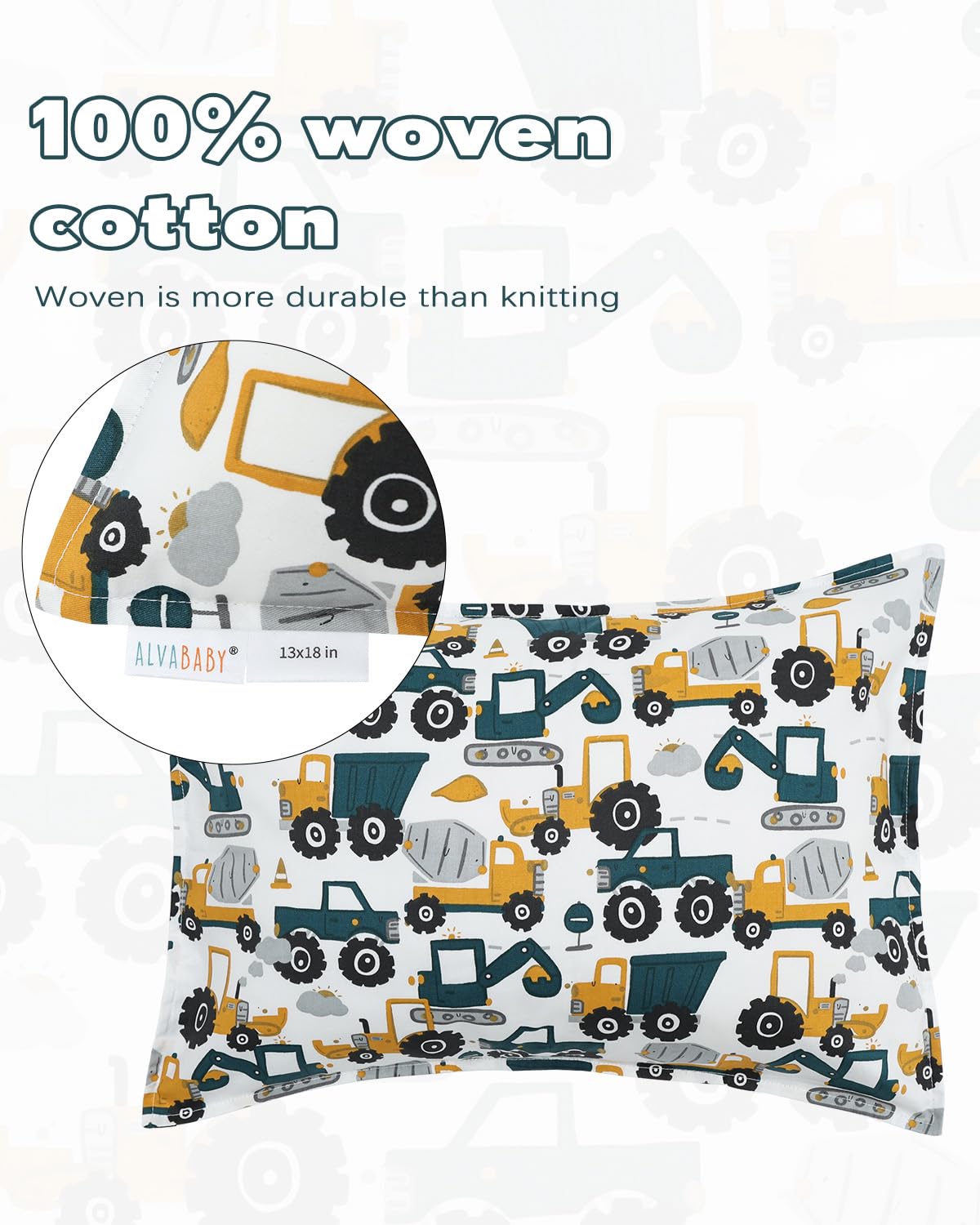 ALVABABY Toddler Pillowcases 2 Pack Organic Cotton Kids Pillow Cover Fit 13"x 18" or 12"x16" Envelope for Girl Boy Sleepy Travel