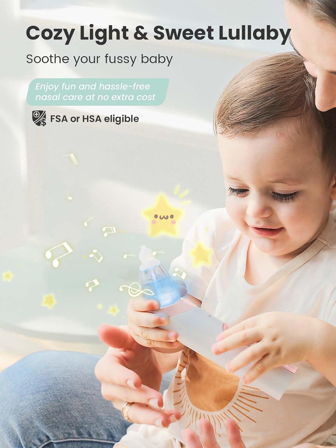 GROWNSY Nasal Aspirator for Baby, 2-in-1 Electric Nose Spray & Suction, Baby Nose Sucker with Powerful Suction, Music and Light Soothing Function, Pink