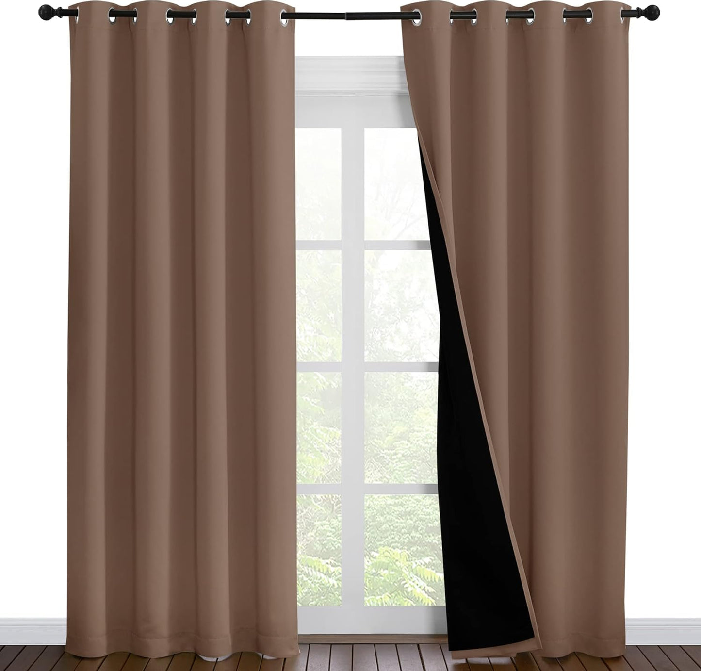 NICETOWN Warm Curtains for Winter, 100% Blackout Curtains Thermal, Noise Reduction and Privacy Curtains for Patio Door, Black Lined Blackout Drapes with Grommet Top, Cappuccino, 1 Pair, W55 x L86