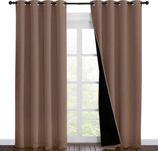 NICETOWN Warm Curtains for Winter, 100% Blackout Curtains Thermal, Noise Reduction and Privacy Curtains for Patio Door, Black Lined Blackout Drapes with Grommet Top, Cappuccino, 1 Pair, W55 x L86