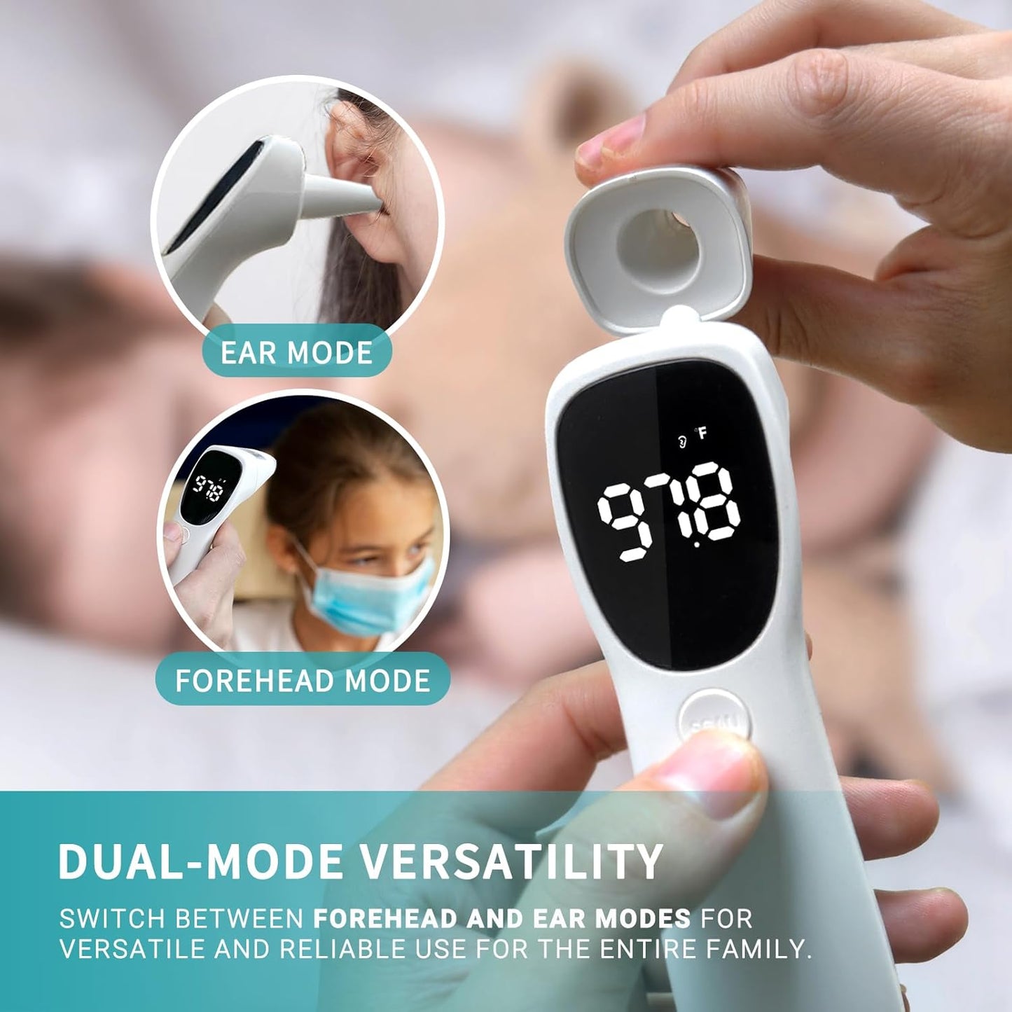 Dual Mode Thermometer for Adults, Kids, and Babies – Infrared Digital Forehead and Ear Thermometer, No Touch with Fever Alarm and Fast Results
