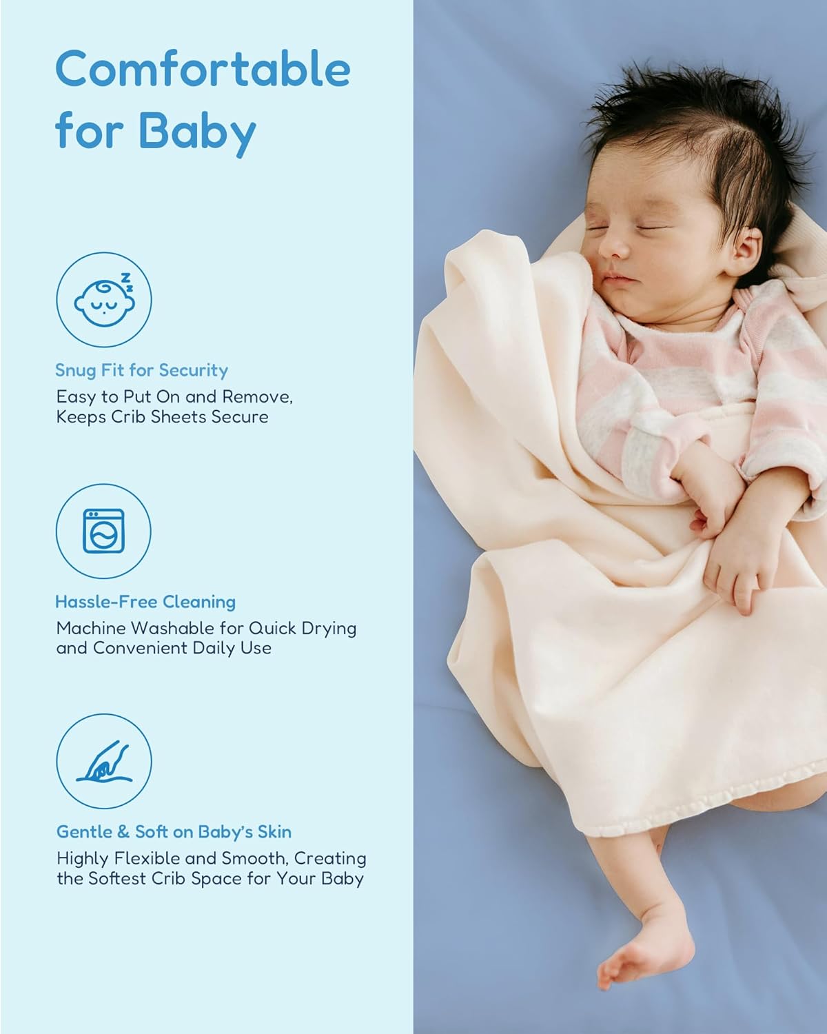 Baby Crib Sheets for Standard Crib Mattress, Soft and Breathable, Cloud+Blue Crib Sheet, Safe and Cozy, Fits 28''x52''x9'' Extra Deep Pocket