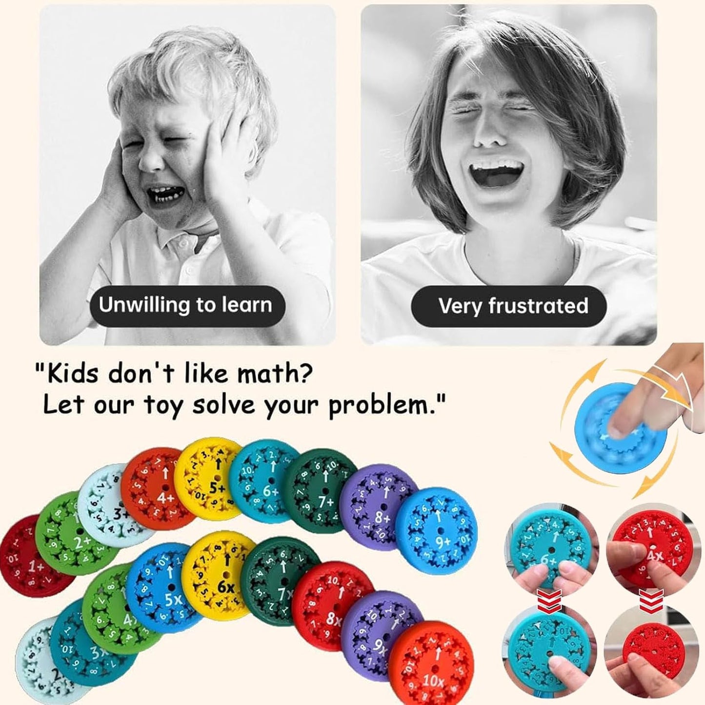 9pcs Math Fidget Spinners, Round Math Fact Fidget Spinner Toy, Number Fidget Spinner Learn Division & Multiplication, Math Learning & Education Fidget Game for Kids Birthday