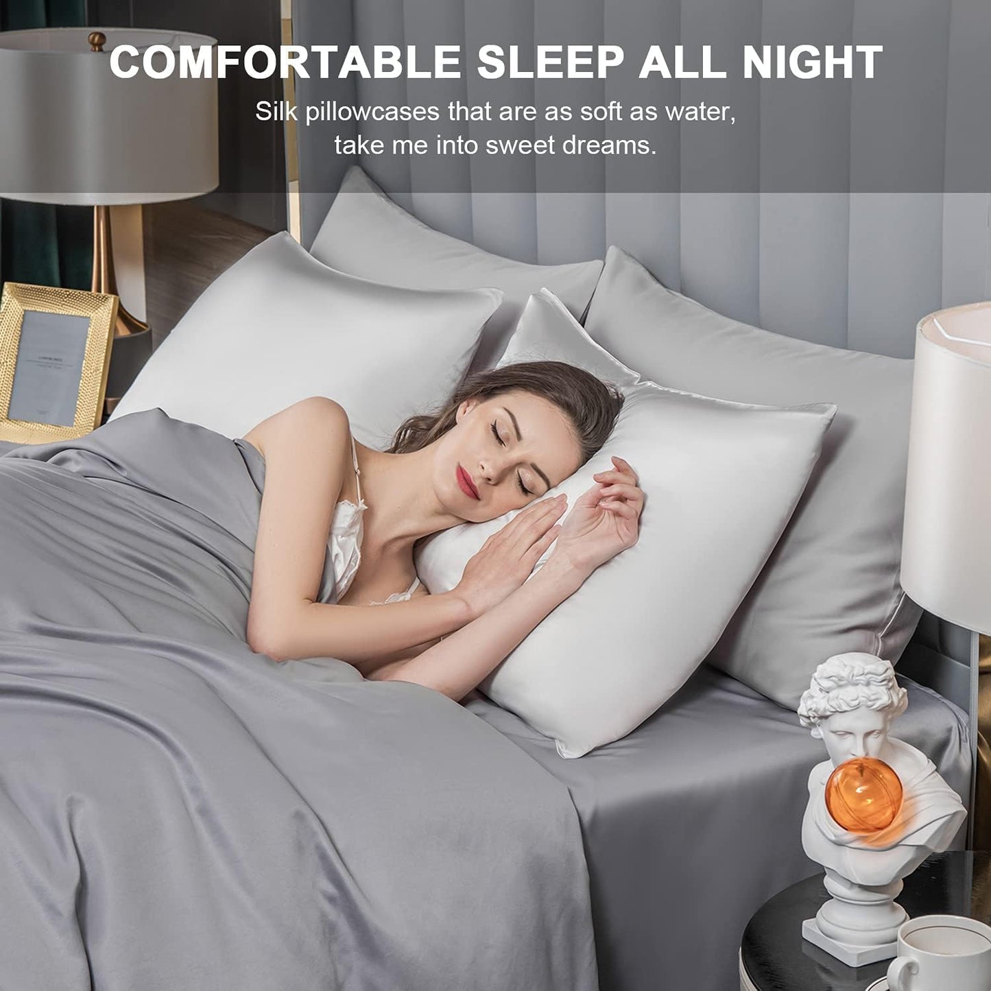 Mulberry Silk Pillowcase for Hair and Skin,Cooling Silk Pillow Case with Hidden Zipper,Allergen Proof Dual Sides Soft Breathable Smooth Silk Pillow Cover for Women (Light Gray, Toddler)