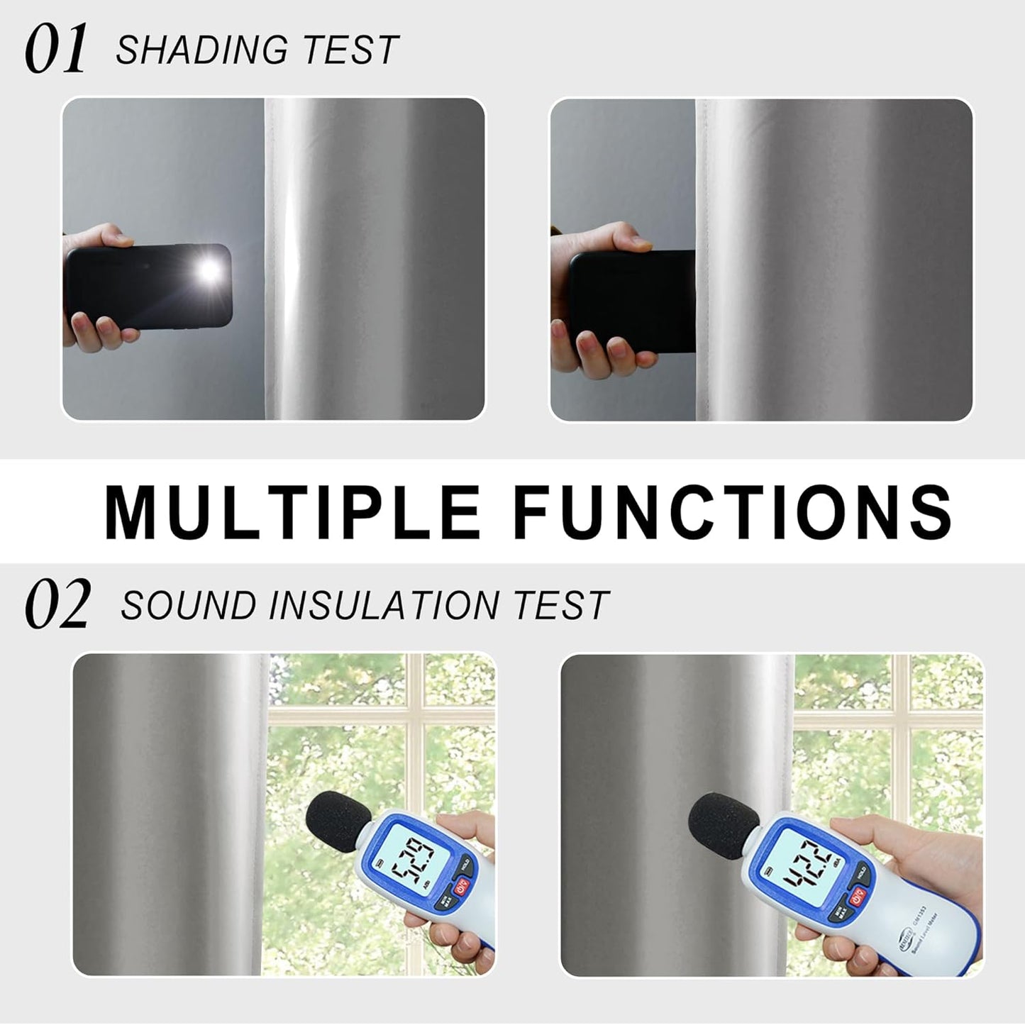 XWZO Full Shading Blackout Curtains 45 Inches Length with Tiebacks- Heat and Light Blocking Rod Pocket Window Drapes with Black Liner Backing for Bedroom/Kid's Room, Light Grey, W42 x L45, Set of 2