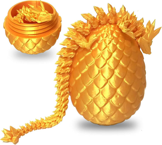 3D Printed Dragon Egg Crystal Dragon Fidget Toy Full Articulated Dragon Mystery Dragon Eggs with Dragon Inside Home Office Desk Decor Gifts Toys (Gold)
