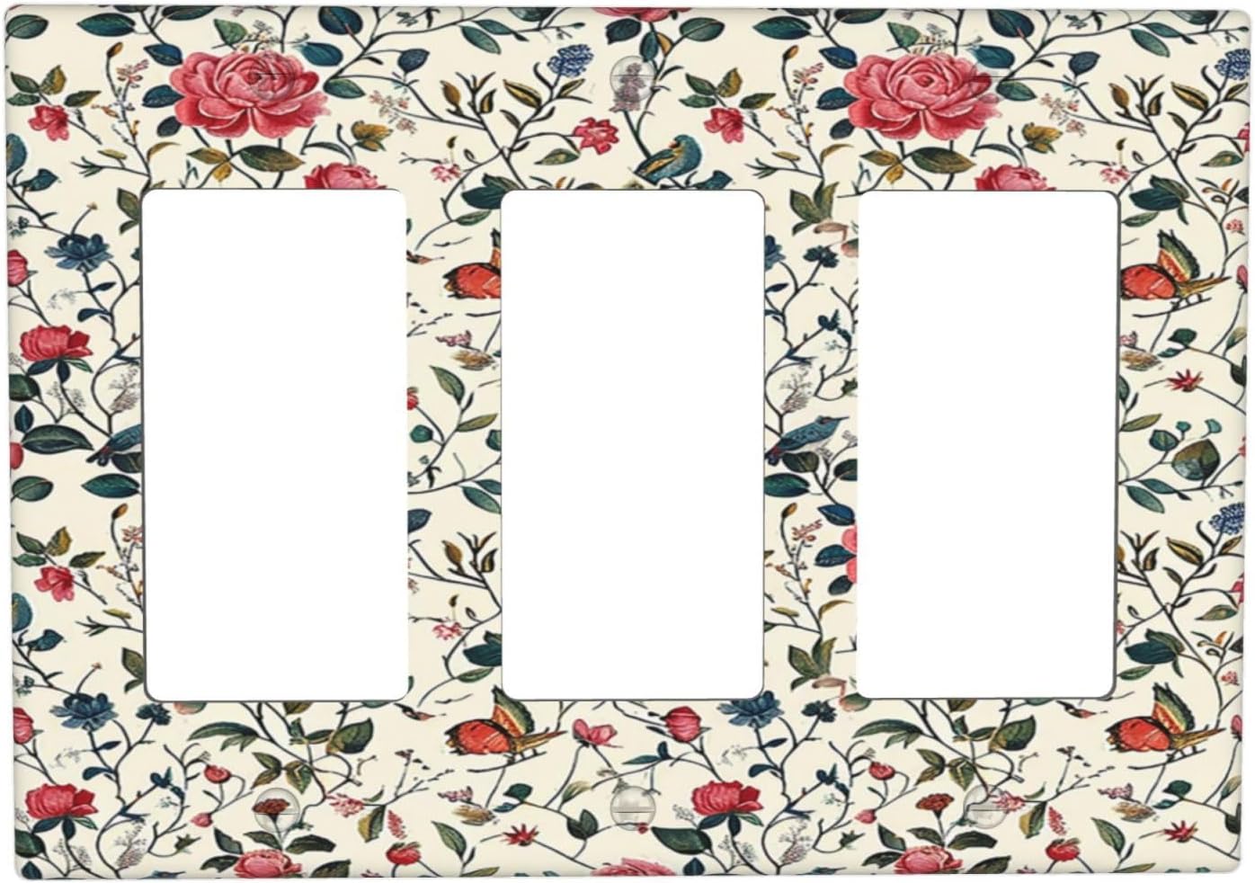 Light Switch Covers Vintage Flowers Rose Leaf Bird Butterfly 3 Gang Rocker Electrical GFCI Decorative Triple Outlet Wall Plate Cover Switchplate for Bedroom living Room Decor