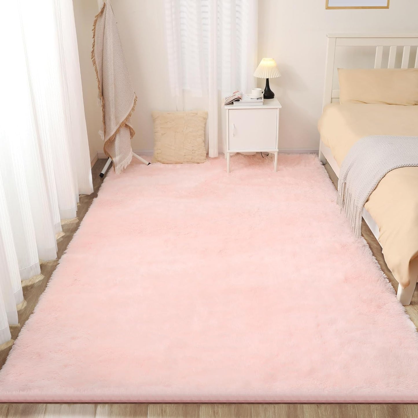 Soft 8x10 Pink Rug, Fluffy Area Rugs for Living Room, Plush Area Rugs for Bedroom, Non-Slip Indoor Carpet for Nursery, Study Room, Kids Room, Room Decor