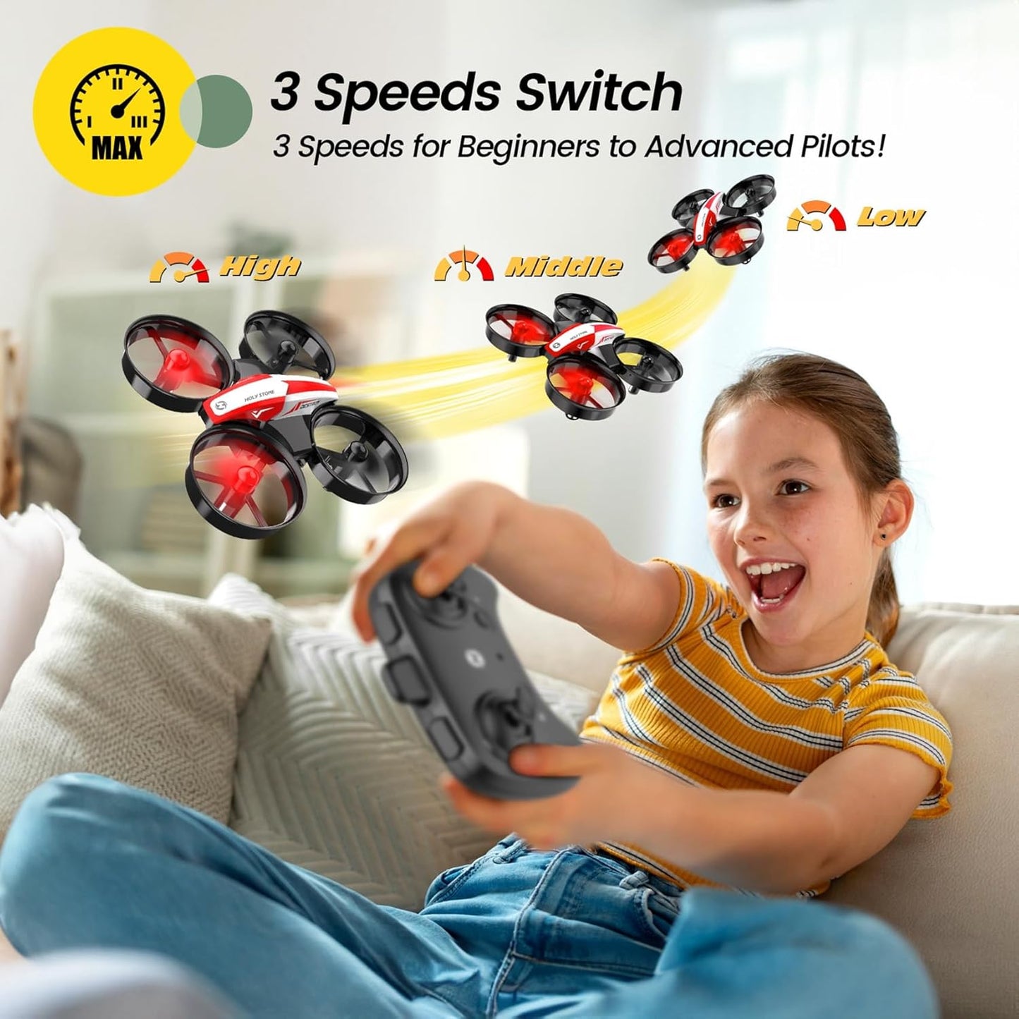 Holy Stone Mini Drone for Kids and Beginners RC Nano Quadcopter Indoor Small Helicopter Plane with Auto Hovering, 3D Flips, Headless Mode and 3 Batteries, Great Gift Toy for Boys and Girls, HS210 Red