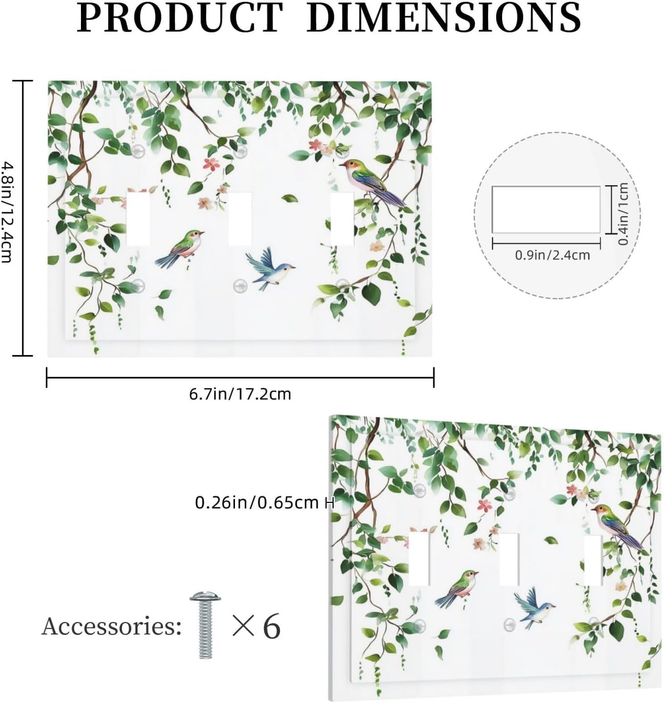 Decorative Switch Plates Green Leaves Bird Eucalyptus Sage Plant 3 Gang Wall Plate Triple Toggle Light Switch Cover Faceplate Electrical Wall Panels For Bed Room Living Room Decor