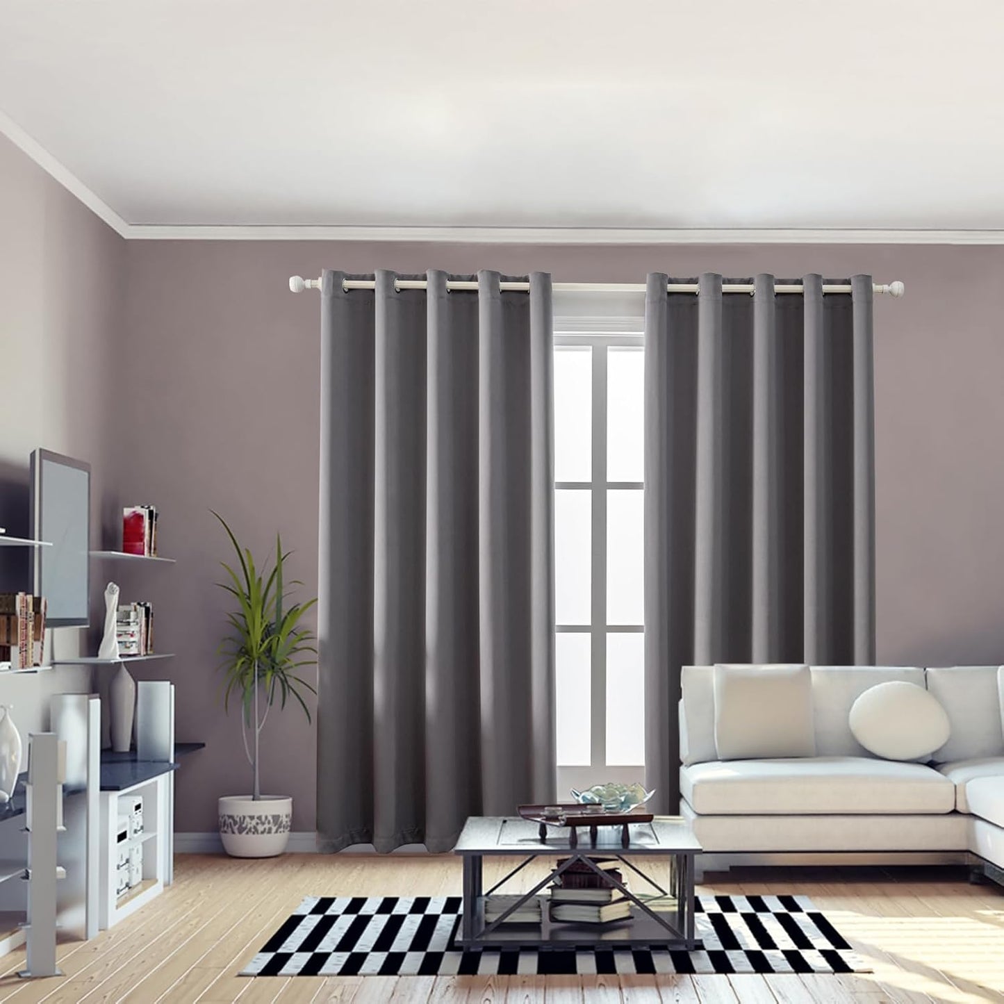 Anytime 100% Blackout Curtain Set, Thermal Insulated & Energy Efficiency Window Draperies for Guest Room, Full Shading Panels for Shift Worker and Light Sleepers（Grey, 2 Panels, 70W x 95L）