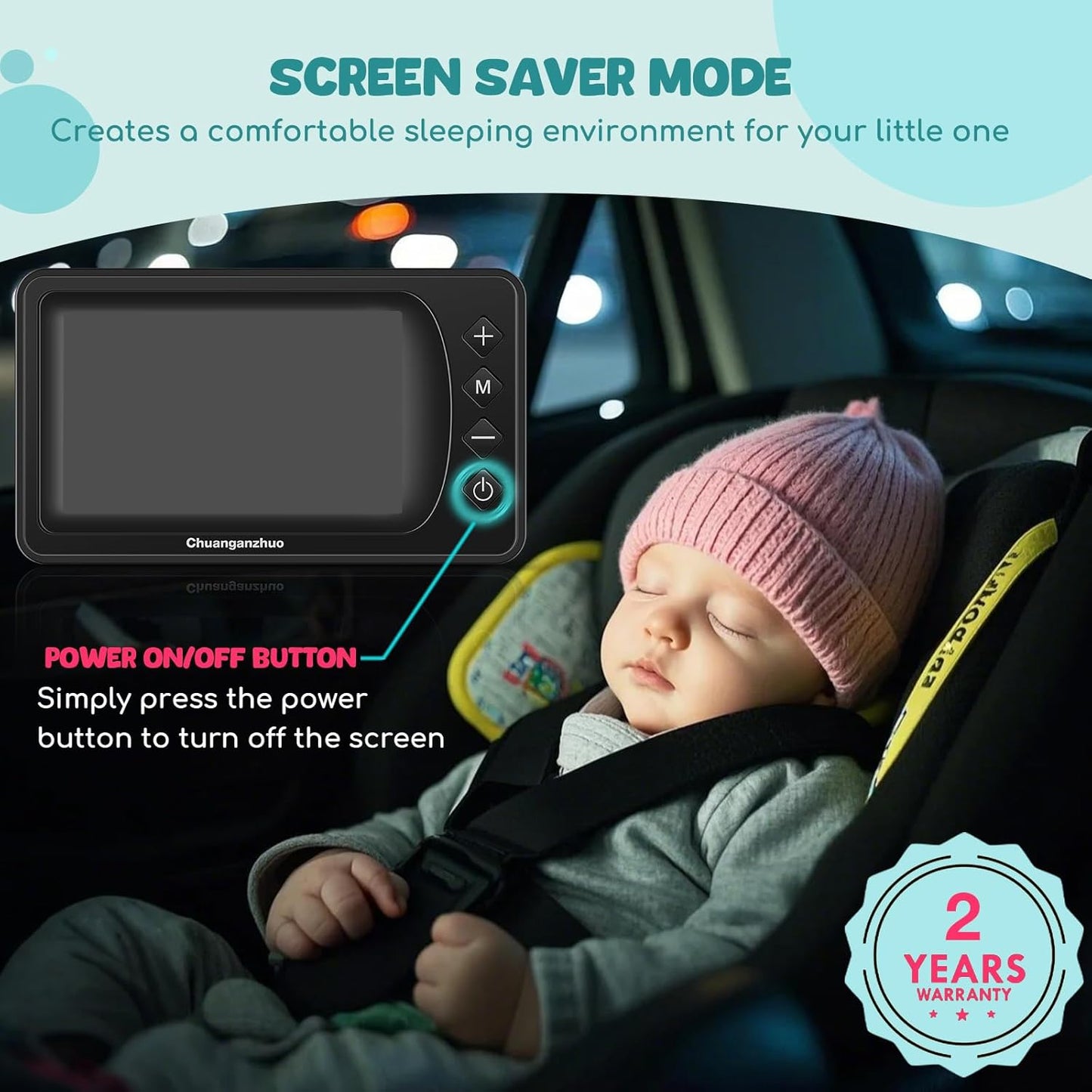 S100U Baby Car Camera with Advanced Night Vision, 3X Zoom, USB Powered, 5'' AHD 1080P IPS Crystal-Clear Car Baby Monitor, Backseat Camera for Kids Infants Rear Facing, 5inch Black