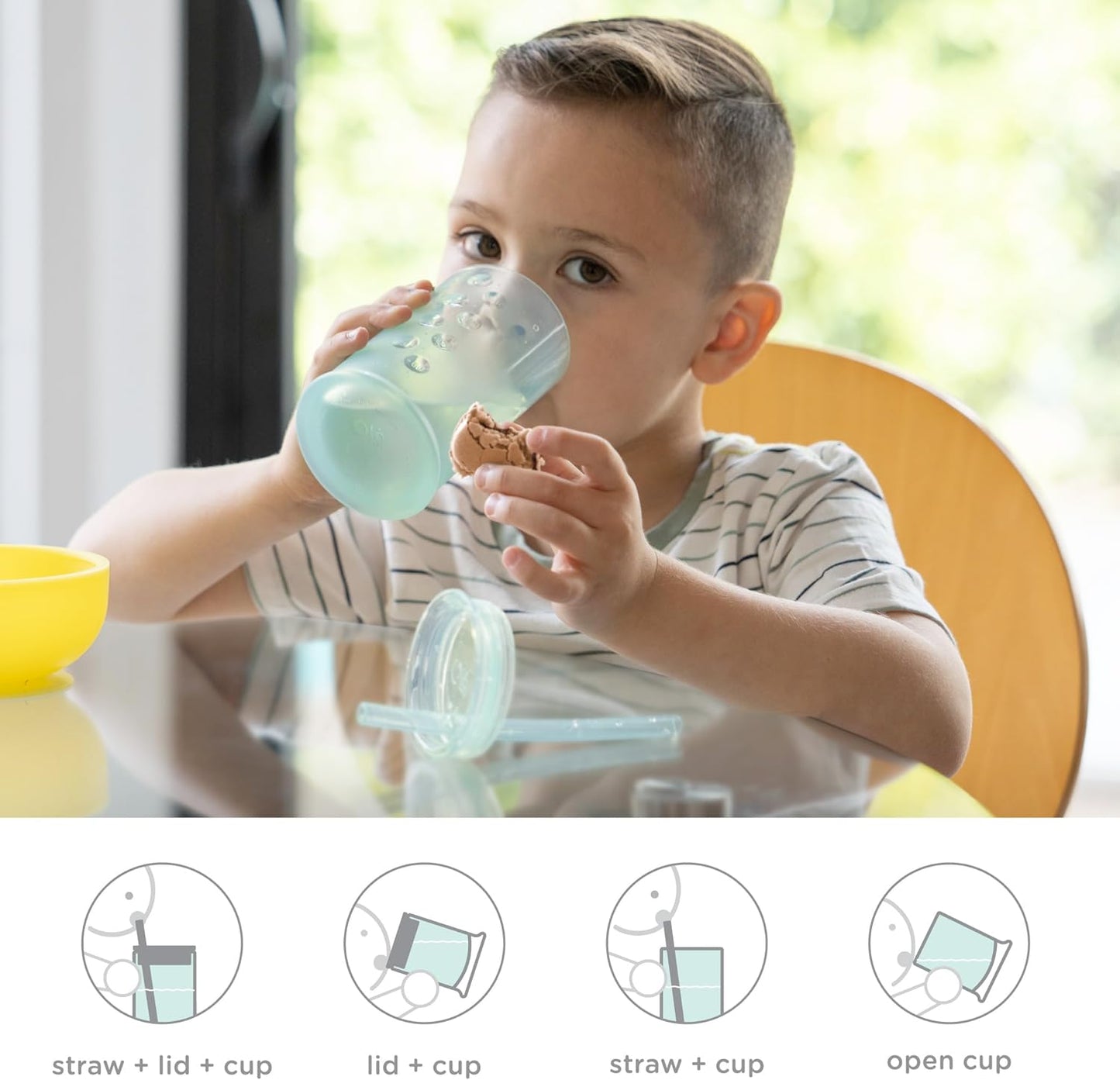 Olababy Clear View Silicone Training Cup with Straw Lid | Toddler Sippy Trainer 12mo+ | Unbreakable Water Drinking Cups for Kids 2yr+ | Baby Led Weaning & Feeding Supplies (Coral, 9 oz)
