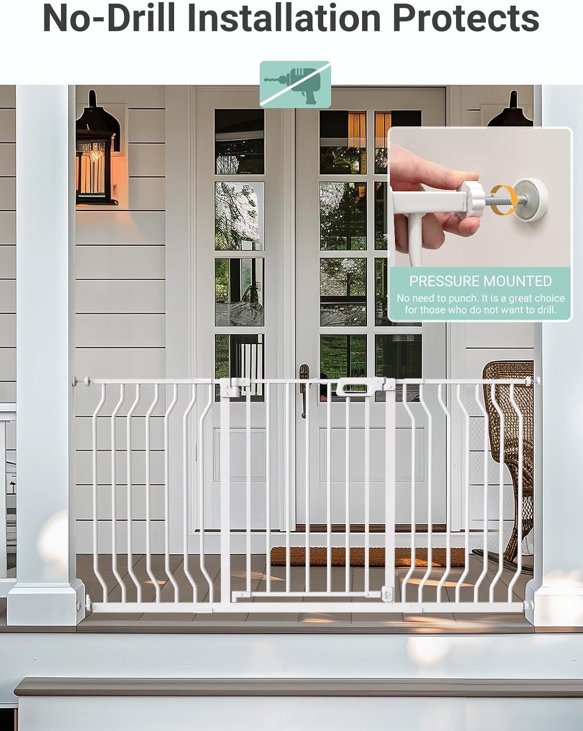 Mom's Choice GROWNSY Baby Gate, 53"-57" Auto-Close Dog Gate for Stairs & Doorways, Pressure-Mounted Easy Install - No Drill, Walk Through, Safe & Durable