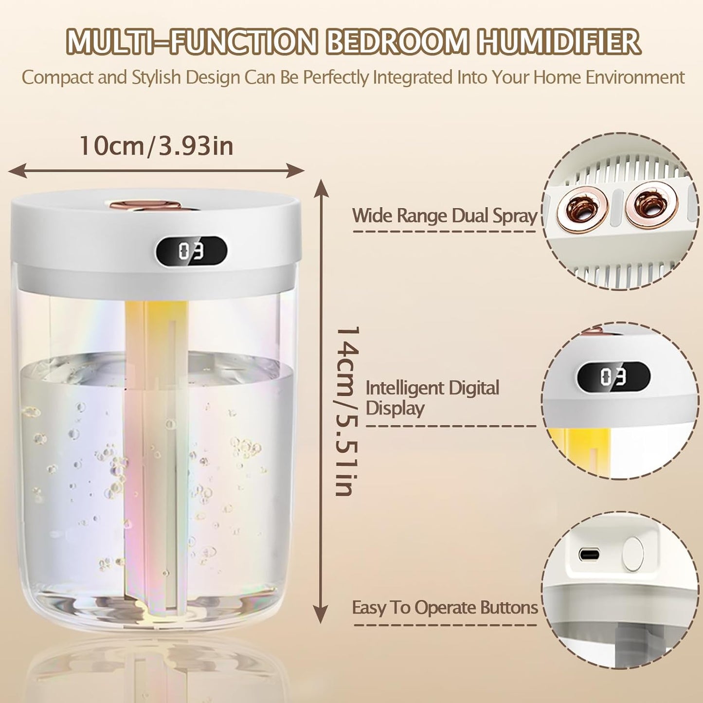 Humidifiers for Bedroom,Cool Mist Humidifiers Room Humidifier Colorful Breathing Light Silent Humidifier USB personal desktop humidifier, for baby bedroom travel office home