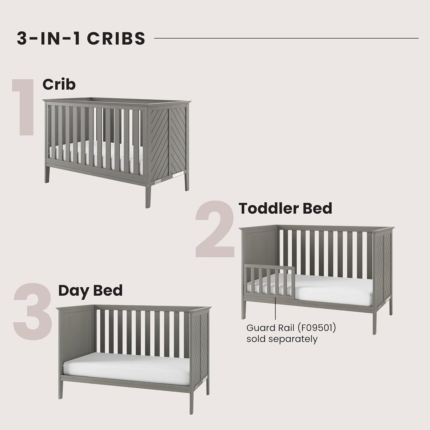 Child Craft Atwood 3-in-1 Convertible Crib, Baby Crib Converts to Day Bed, Toddler Bed, 3 Adjustable Mattress Positions, Non-Toxic, Baby Safe Finish (Lunar Gray)