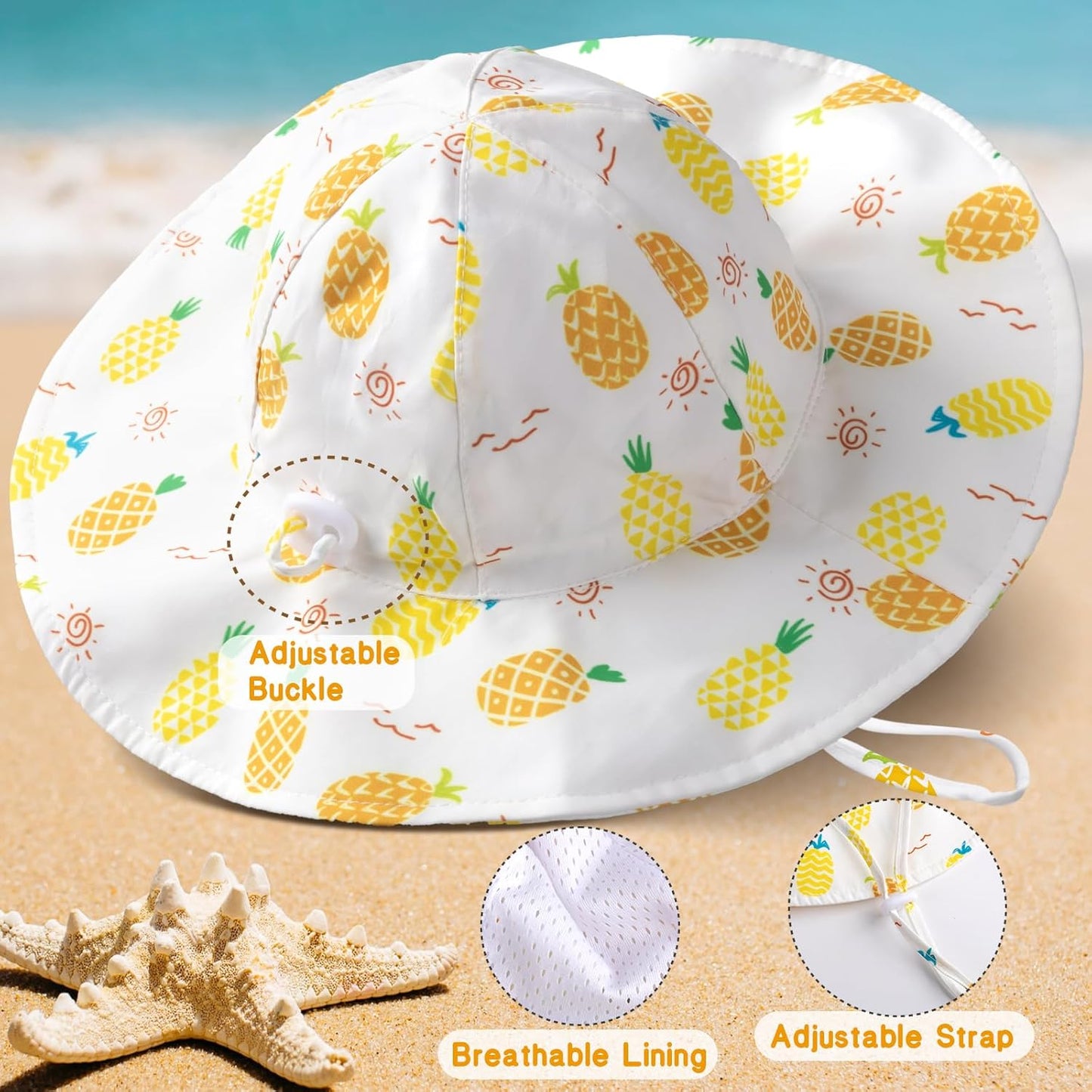 Baby Sun Hat Toddler Girl Beach Hat Adjustable Outdoor Summer Hat UPF 50+ Sun Protection Wide Brim Infant Kids