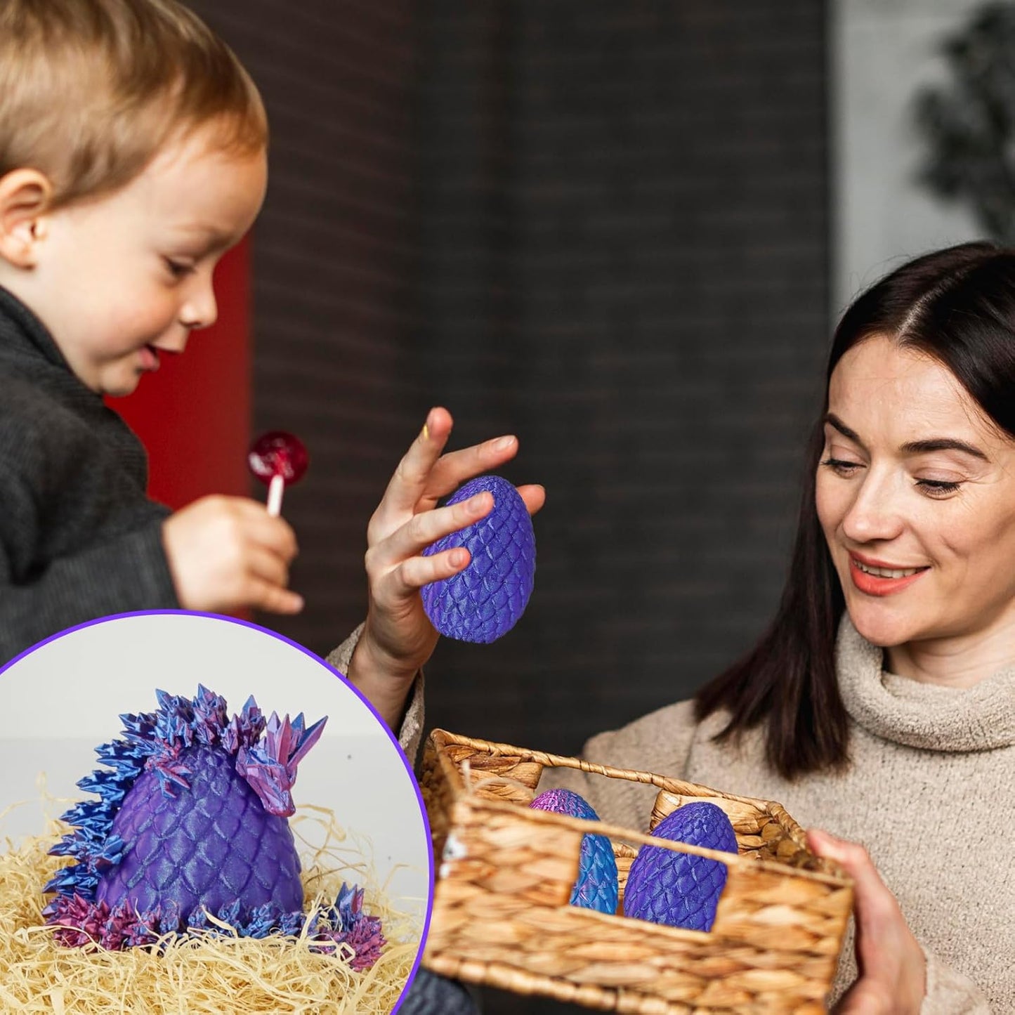 Small Dragon Eggs with Dragon Inside, 3D Printed Surprise Funny Gifts for Kids, Articulated Dragon Fidget Toys for Adults, Executive Desk Toys Office Room Décor (Shiny Purple)