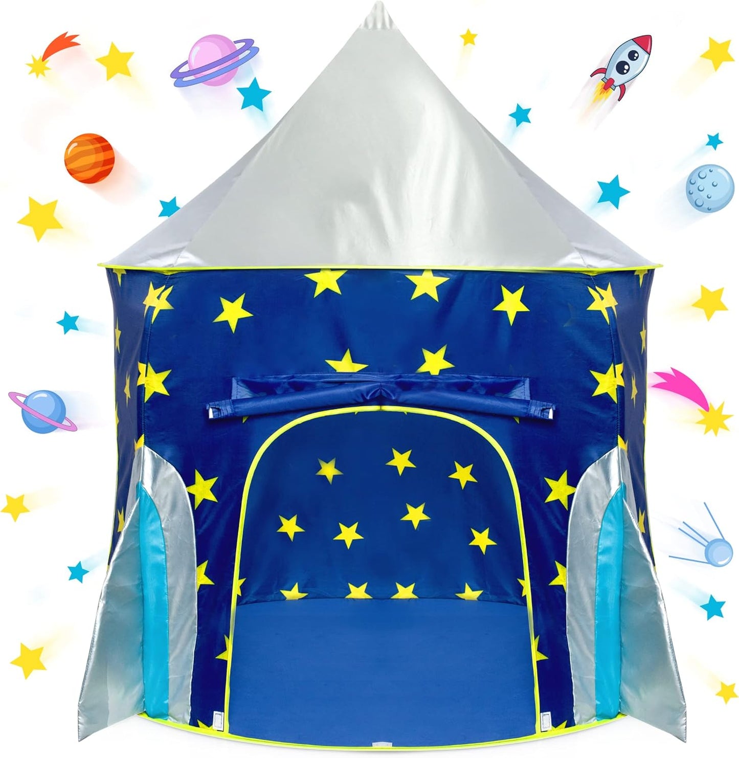 USA Toyz Rocket Ship Pop Up Kids Tent - Spaceship Rocket Indoor Playhouse Tents for Boys and Girls with Included Space Projector Toy and Storage Carry Bag