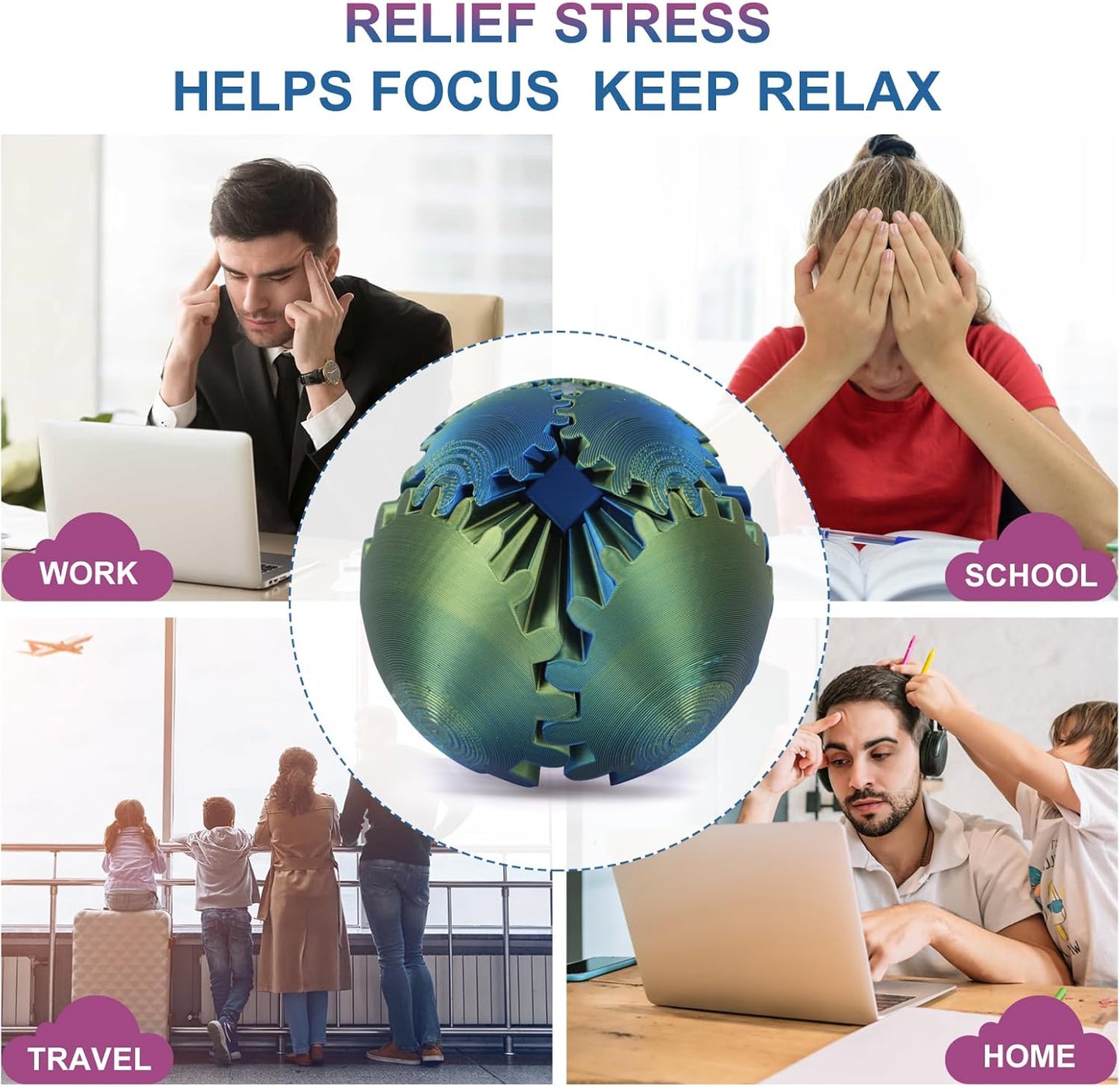 Gear Ball, Gear Sphere, 3D Printed Gear Ball Spin Ball Cube Fidget Toys GearSphere Ball, Stress Ball, Gear Sphere Desk Toy, Fidget Ball, Gear Toy for Stress and Anxiety Relaxing (Laser Color B)