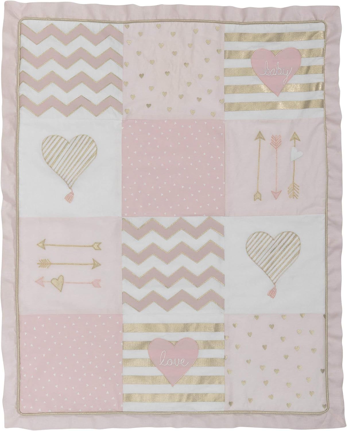 Lambs & Ivy Baby Love Pink/Gold Girl Heart 4 Piece Crib Bedding Set