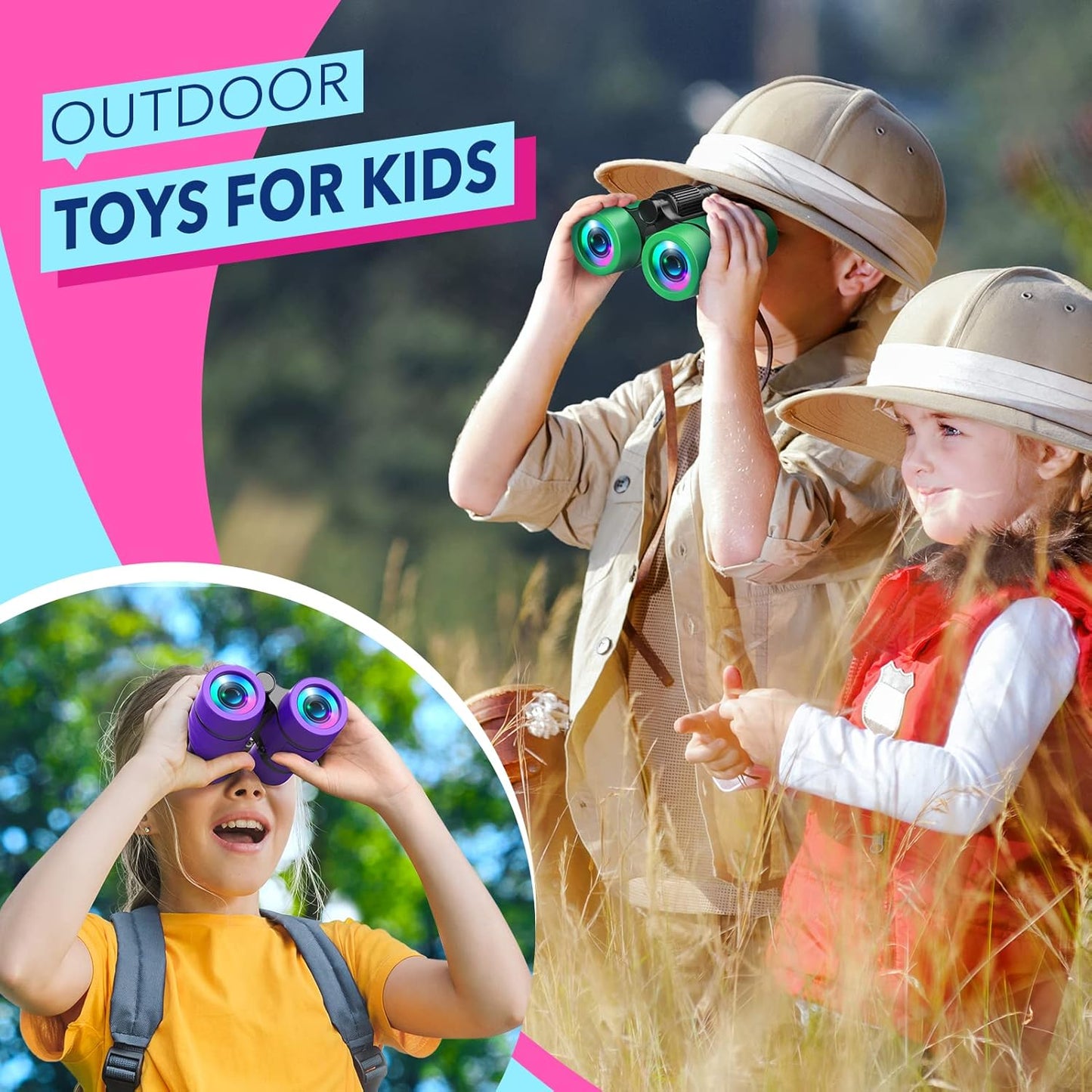 Girls Toys Age 3-7: LET'S GO! Compact Bird Watching Binoculars for Kids Ages 3 4 5 6 7 Year Old Girl Boy Gifts Idea Outside Travel Educational Toy for Kid Preschool Toddler Easter Stuffers