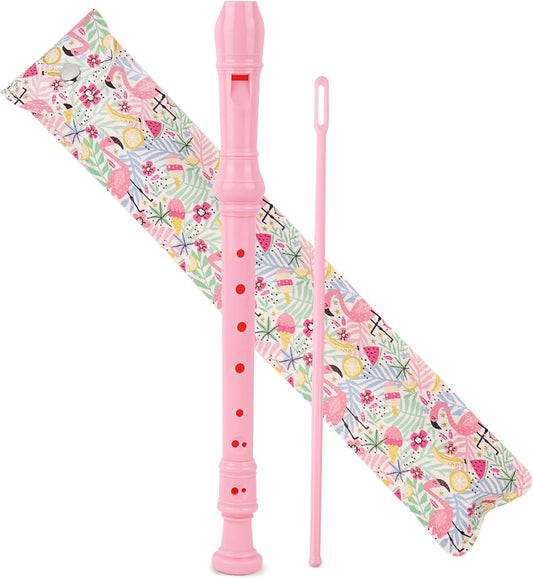 Recorder Instrument for Beginner Kids Adults,8-Hole Soprano Descant Recorder Music Flute with with Cleaning Rod & Leather Case For School Student Home Entertainment(2-Flamingo)