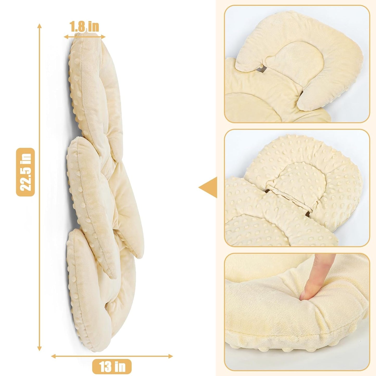 GFU Infant Car Seat Insert Head and Body Support, Reversible Newborn Insert for Carseat with Strap Pads, Soft Stroller Cushion Pillow Insert for Boys and Girls, Fits for Stroller, Swing, Beige