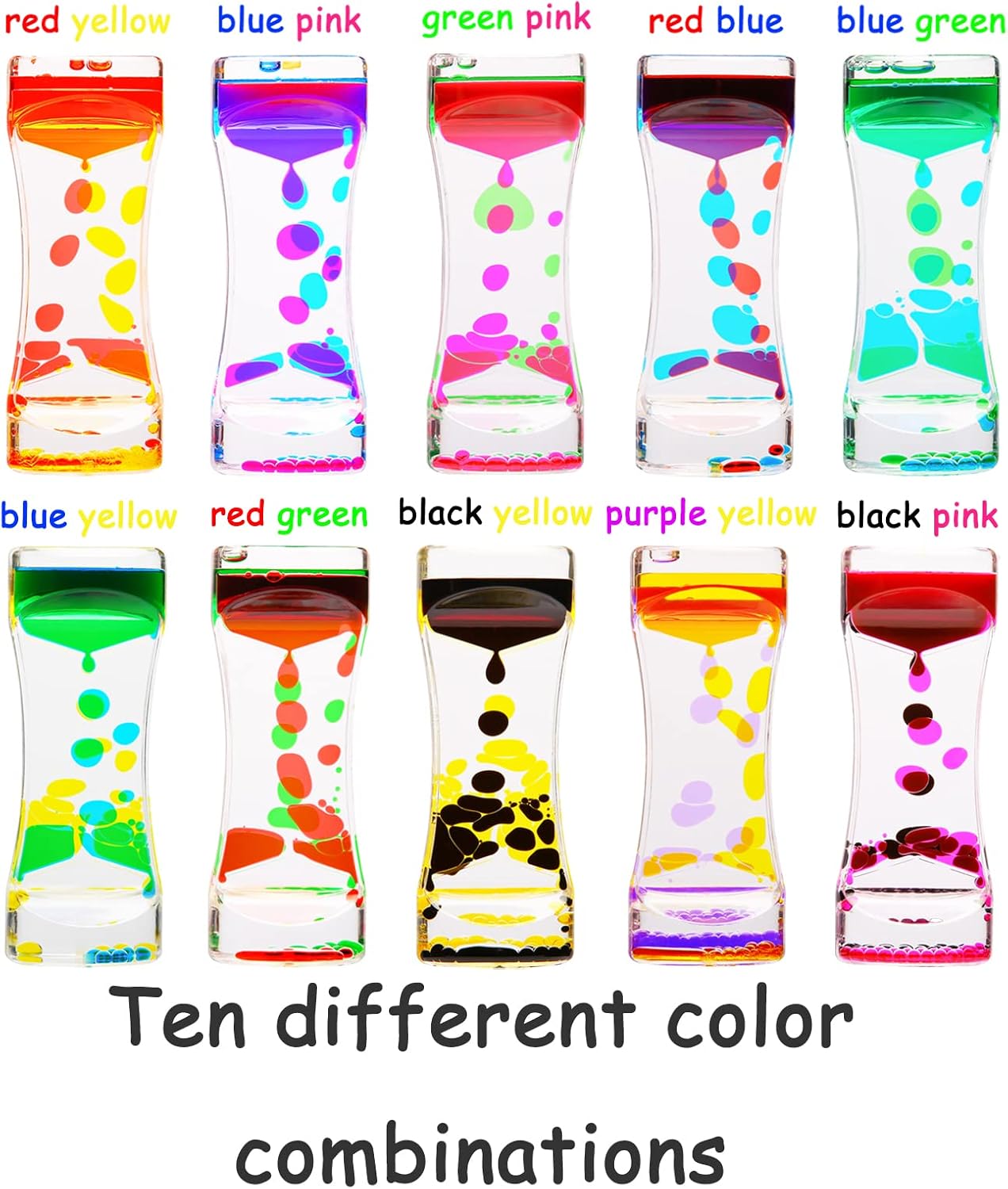 Liquid Motion Bubbler Timer,10 Pack Liquid Bubbler Relaxing Motion Timer Fidget Calming Toys,Sensory Play for Adults and Kid Stress Management,Colorful Hourglass Desk Decor