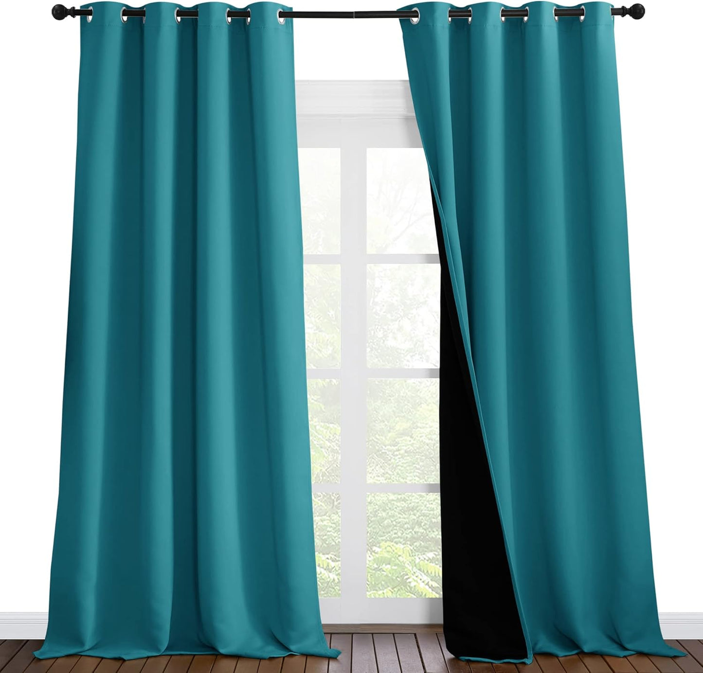 NICETOWN Full Shading Curtains 96 inches Long 2 Panels Set for Windows, Super Heavy-Duty Black Lined Blackout Curtains for Bedroom, Privacy Assured Window Treatment (Peacock Teal, 55 inches W)