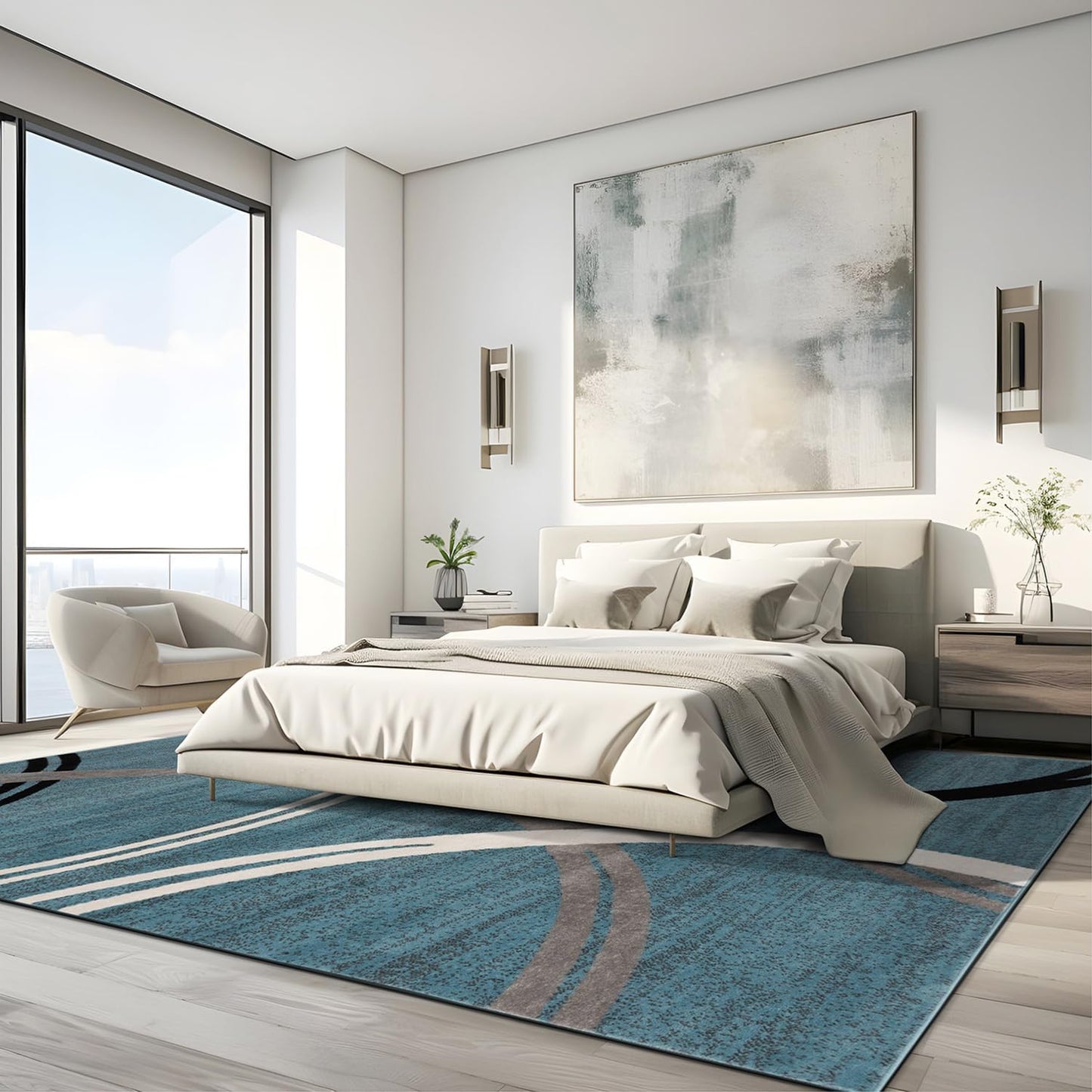 Rugshop Modern Wavy Circles Design Area Rug 12' x 15' Blue