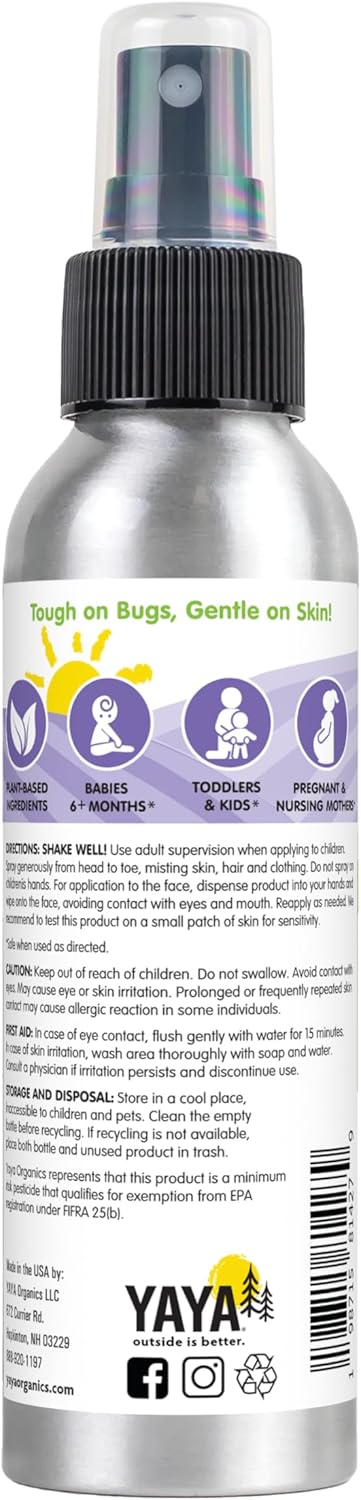YAYA ORGANICS Baby Bug BAN – All-Natural, Proven Effective Repellent for Babies, Children and Sensitive Skin (4 Ounce Spray)