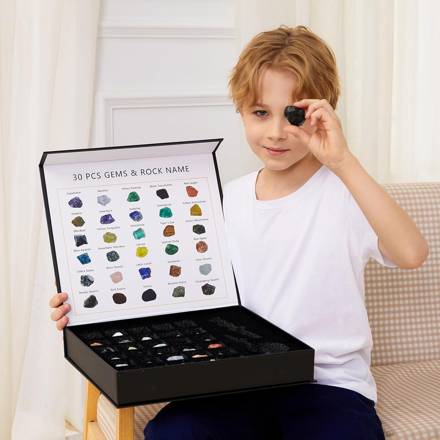 Rock Collection for Kids - 30 Pcs Rocks, Gemstones & Crystals Kit with Learning Guide,Mineral Education Set Geology Science STEM Toys, Earth Science Activity,Gifts for Boys & Girls