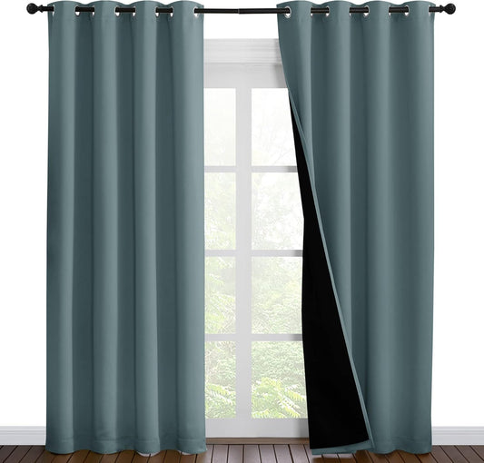 NICETOWN 100% Blackout Curtains 86 inches Long, Pair of Energy Smart & Noise Blocking Out Drapes for Baby Room Window, Thermal Insulated Guest Room Lined Window Dressing(Greyish Blue, 55 inches Wide)