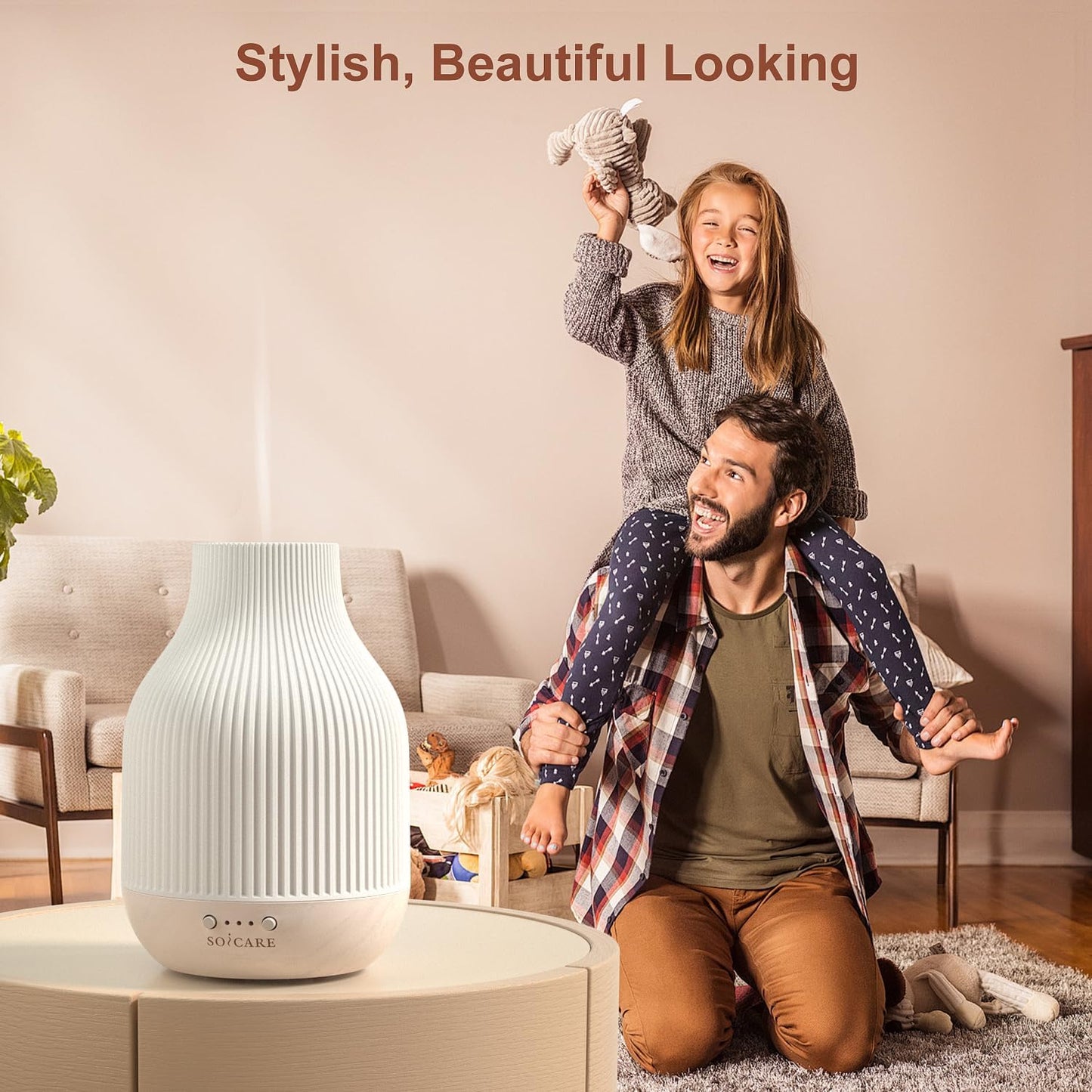 SOICARE Elegant Ceramic Diffuser for Essential Oils with Solid Wood Base,Stone Aromatherapy Essential Oil Diffusers for Home Office Room Decor Gift (180ML)