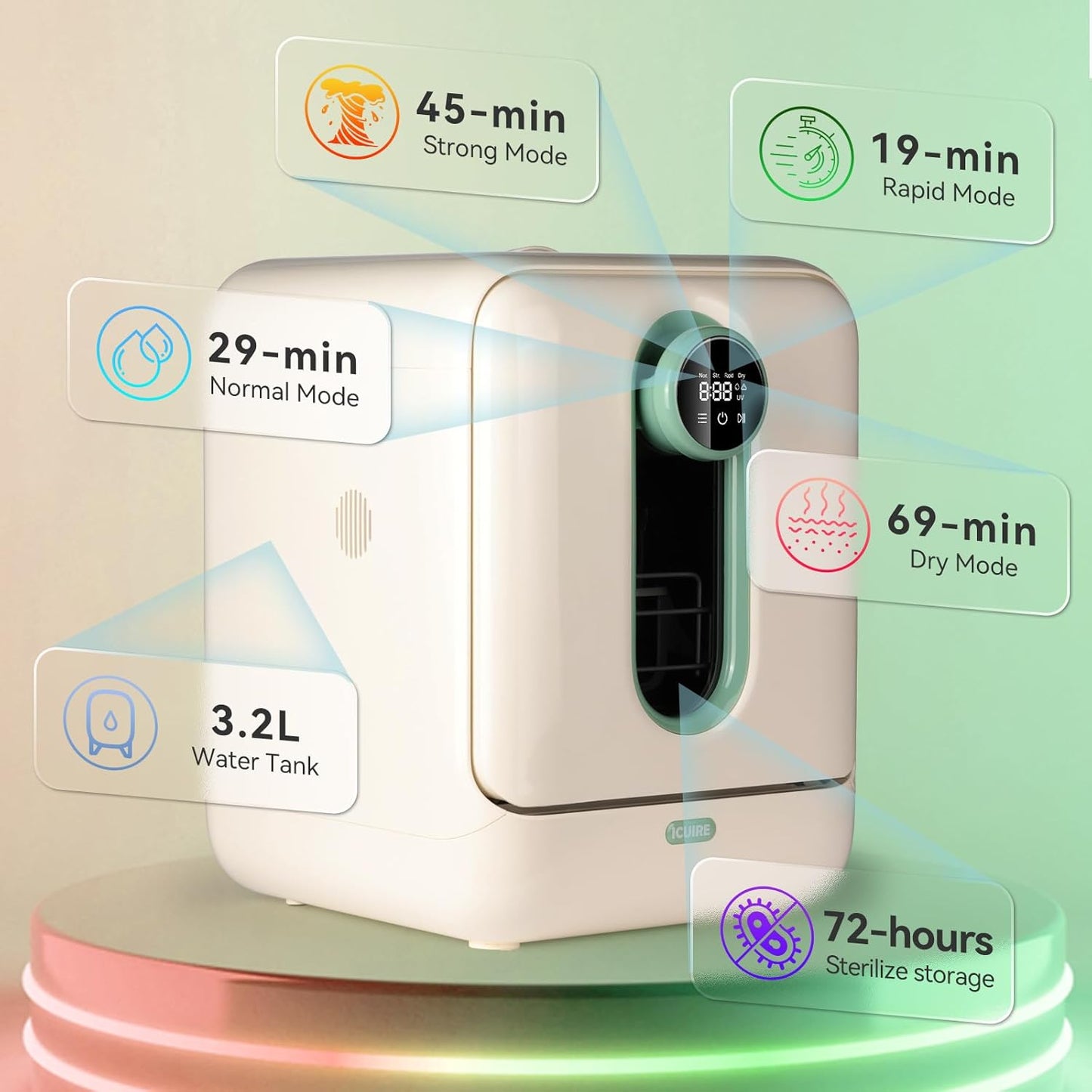 ICUIRE Baby Bottle Washer, Sterilizer & Dryer Pro, Newborn Essential for Parents One-Hand Operation, 4 Sterilize Modes for Baby Stuff, 3.2L Water Tank for Clean Bottles, Pump Part &Pacifiers, Baby Toy