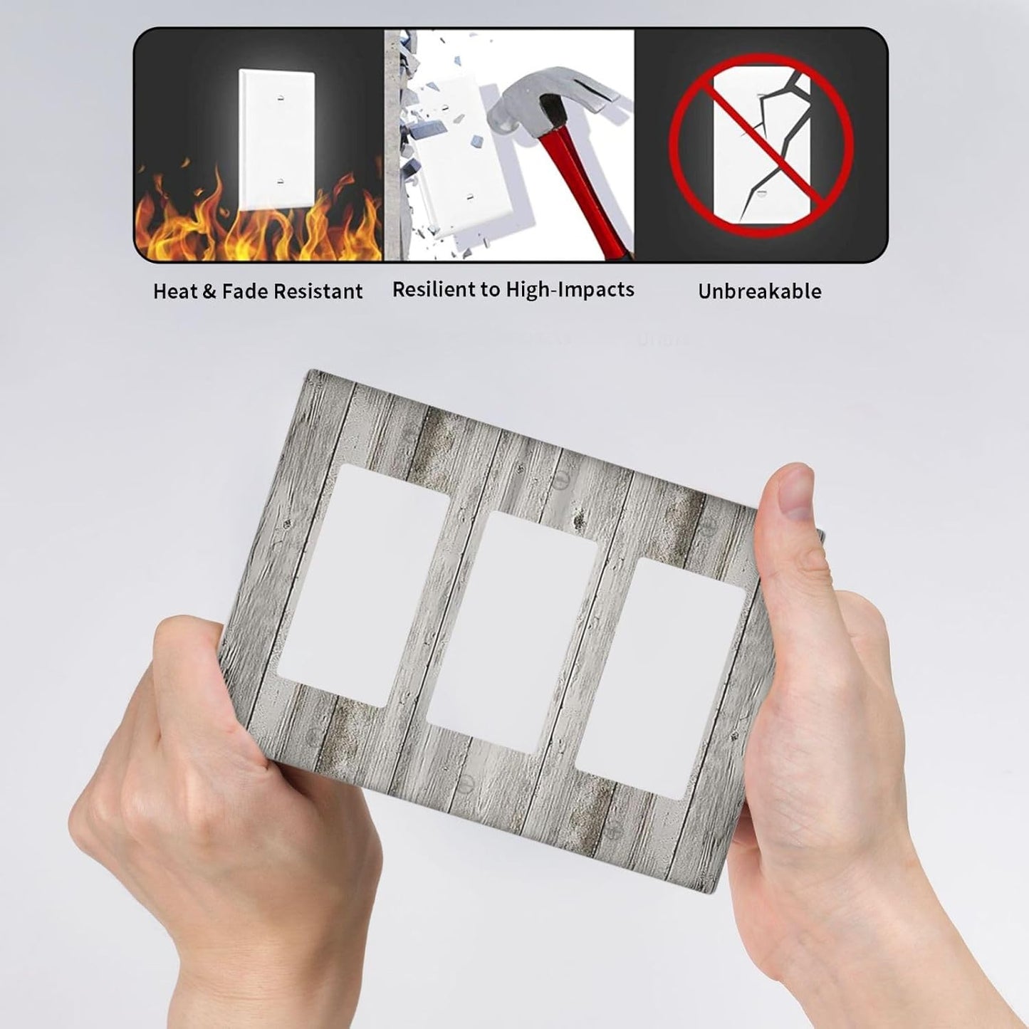 Light Switch Covers Farmhouse Rustic Grey Barn Door Wood 3 Gang Rocker Electrical GFCI Decorative Triple Outlet Wall Plate Cover Switchplate for Bedroom Cabin Decor