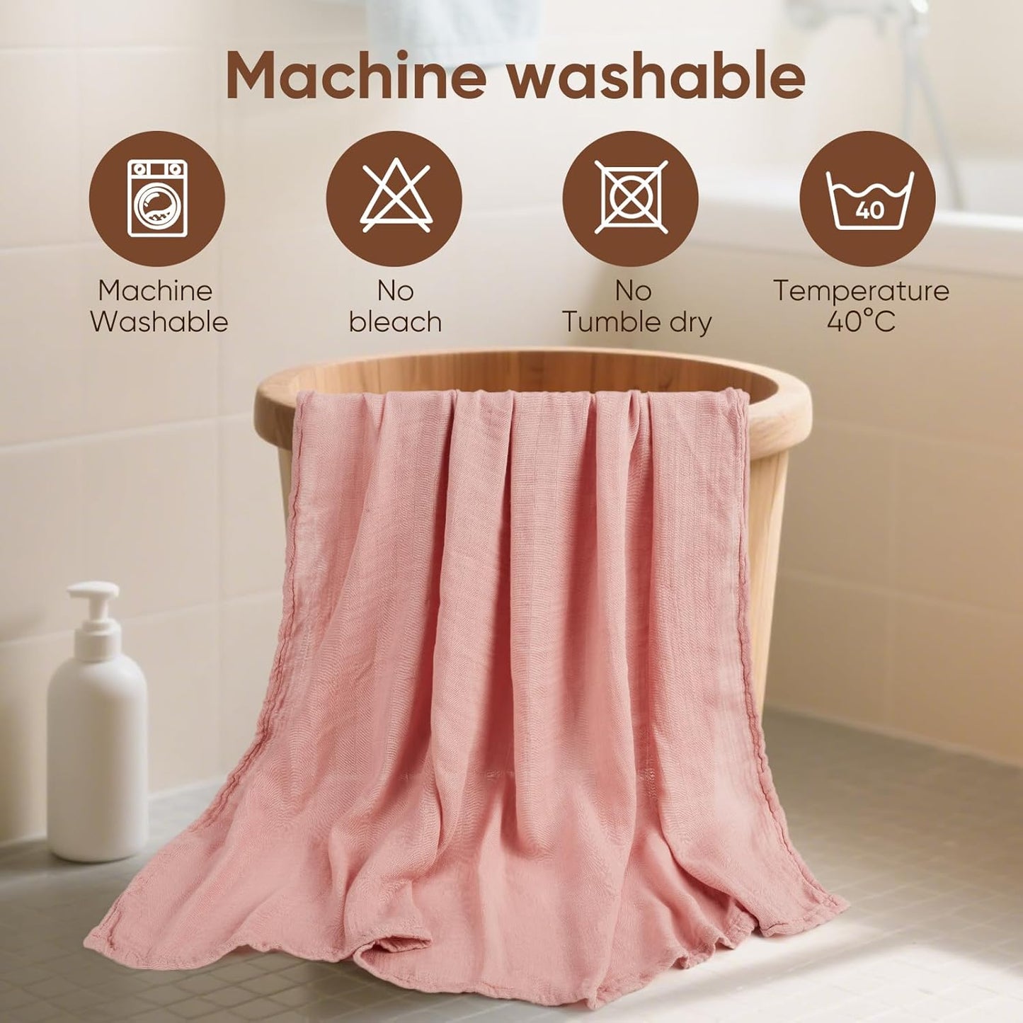 Muslin Swaddle Blankets, Nursery Receiving Blanket for Newborn, Baby Swaddle Wrap Soft Silky & Breathable, 3 Packs, 47 X 47In (Pink & Coffee 3 Pieces)