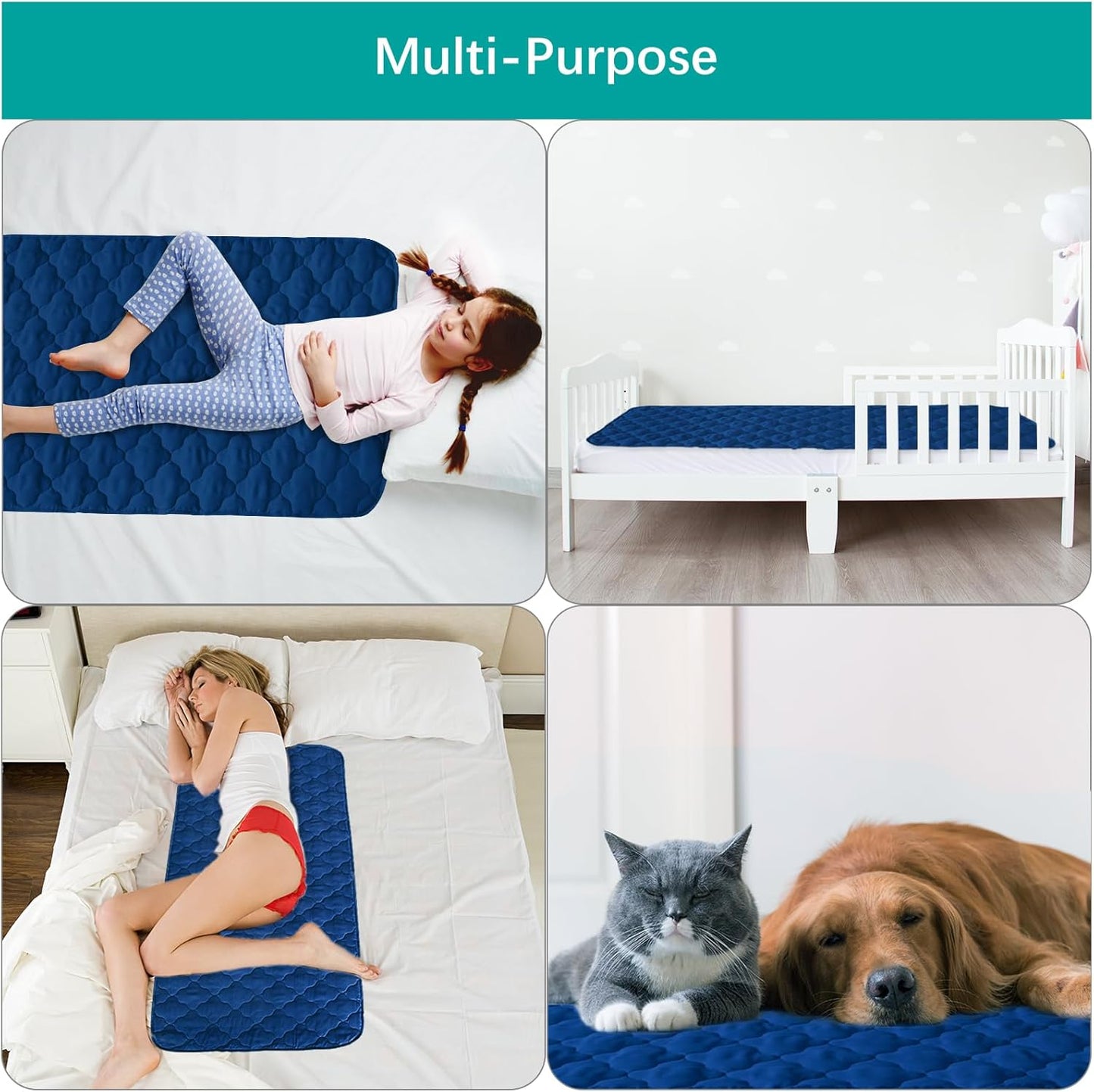 Waterproof Crib Mattress Protector Pad Cover 28" x 52", Anti Slip & Absorbent Waterproof Bed Pads for Standard Crib/Toddler Bed Quilted Machine Washable (Quilted Improved Thickness) Navy