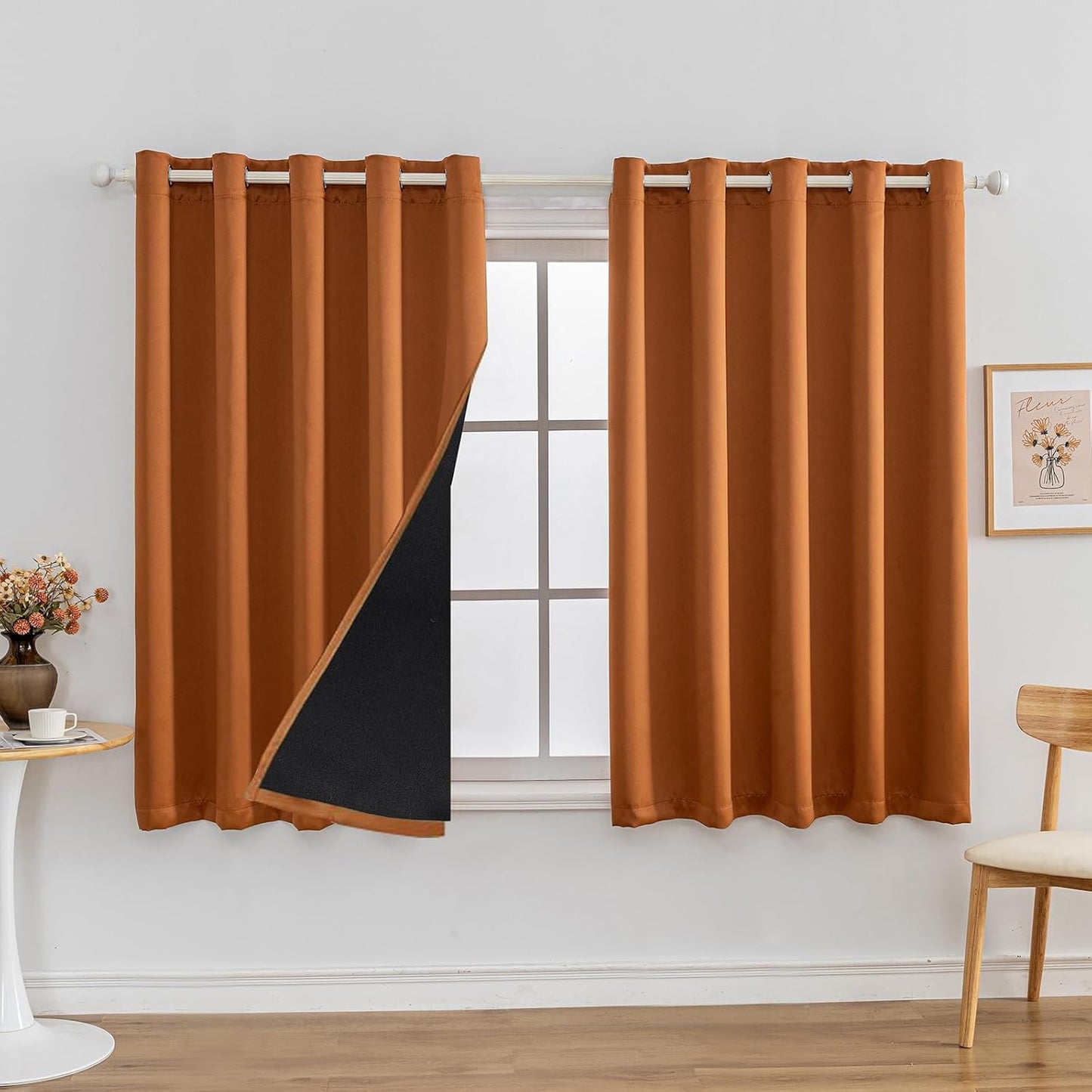 Anytime 100% Blackout Curtain Set, Thermal Insulated & Energy Efficiency Window Draperies for Guest Room, Full Shading Panels for Shift Worker and Light Sleepers（Orange, 2 Panels, 70W x 63L）