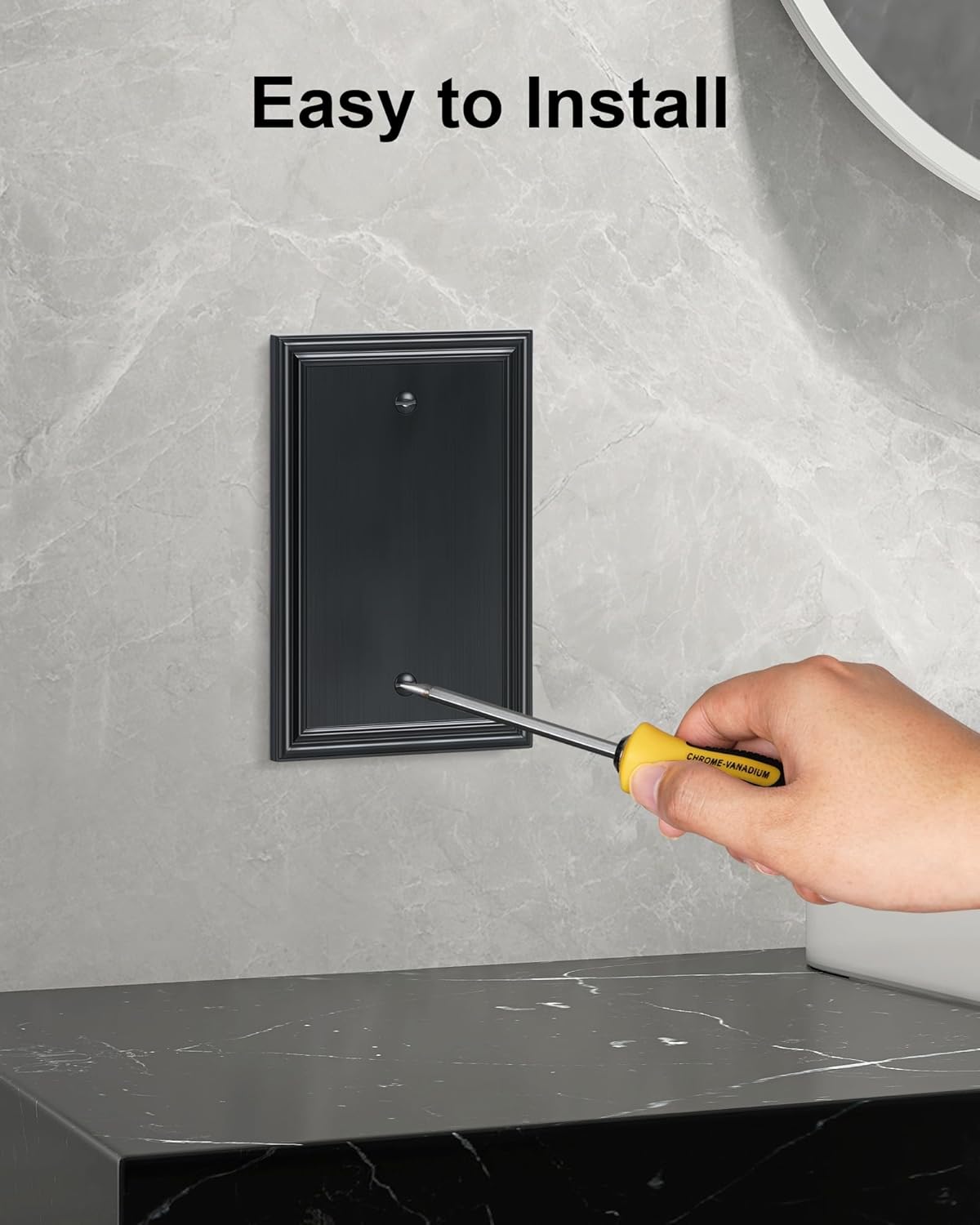 2-Pack Single Blank Wall Plates, Durable Solid Zinc Alloy Blank Outlet Covers, Decorative Black Wall Plate Cover for Unused Outlets/Switches, Corrosion Resistant