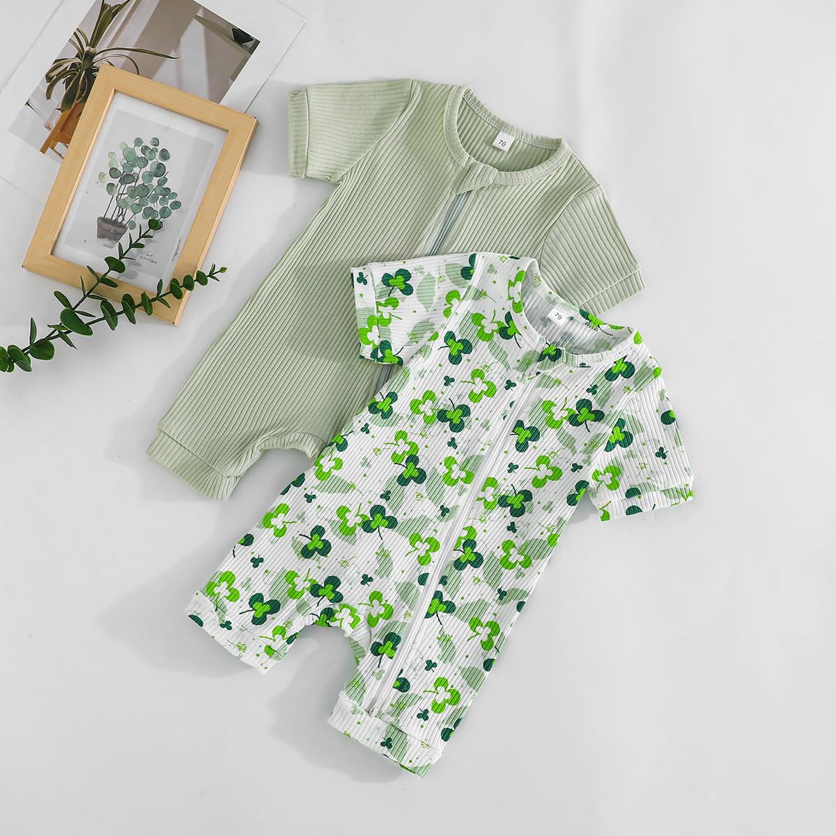 Bafeicao Unisex Baby Boy Girl 2 Pack Rompers Short Sleeve 2 Way Zipper One Piece Jumpsuits Clothes Sets