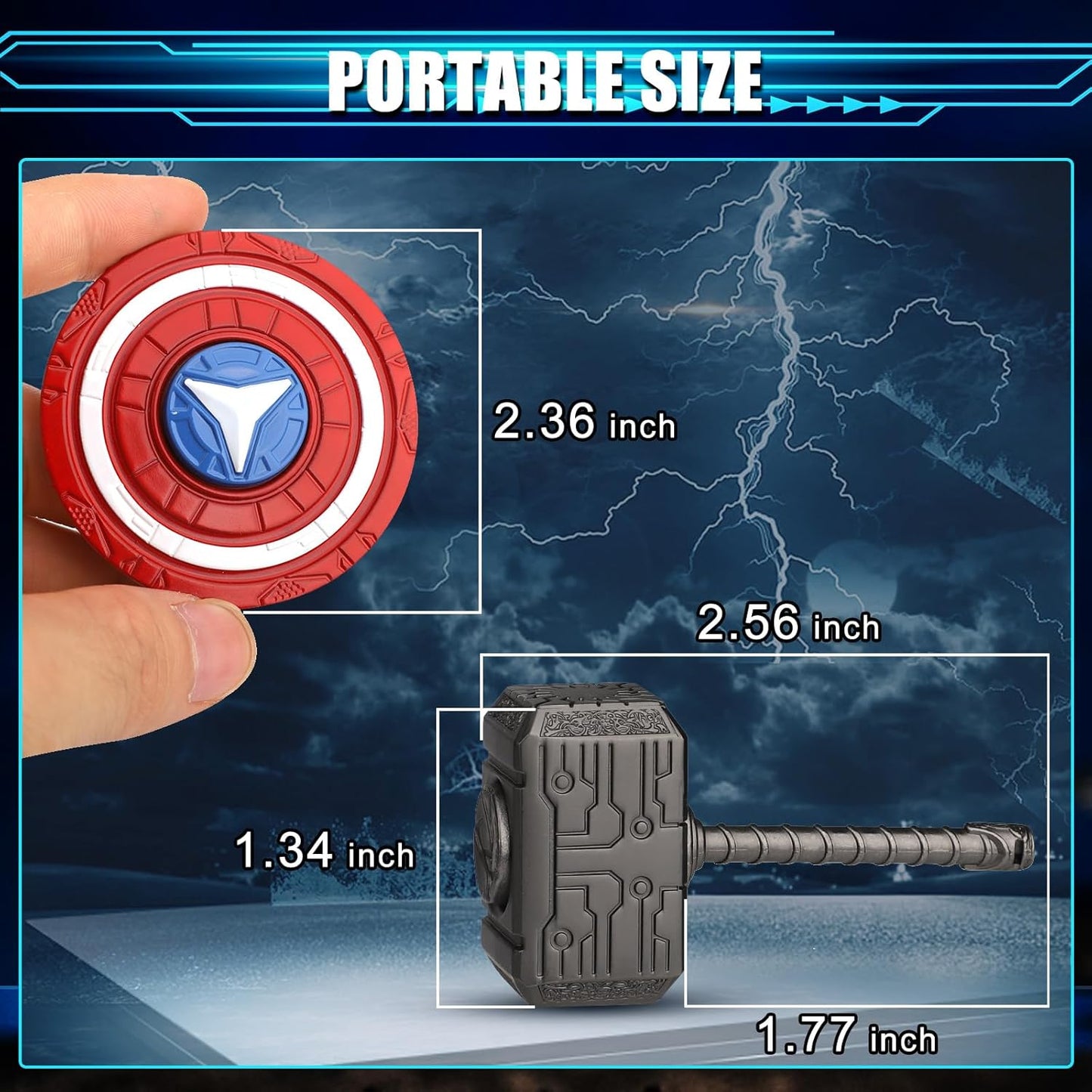 Mjolnir Fidget Spinner Cube Toy for Kids Adult, Hammer Figit Hand Spinner with Shield Finger Spinner Metal Block Transformable Gyro Fidget Keychain, Cool Gadget Bag Filler Gift 2 Pack