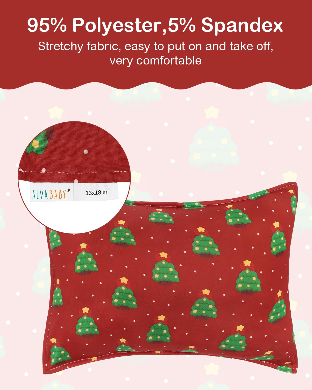 ALVABABY Toddler Pillowcases Stretchy Soft Kids Pillow Cover 2 Pack Fit 13"x 18" or 12"x16" Envelope for Girl Boy Sleepy Travel Christmas 2TPE37A